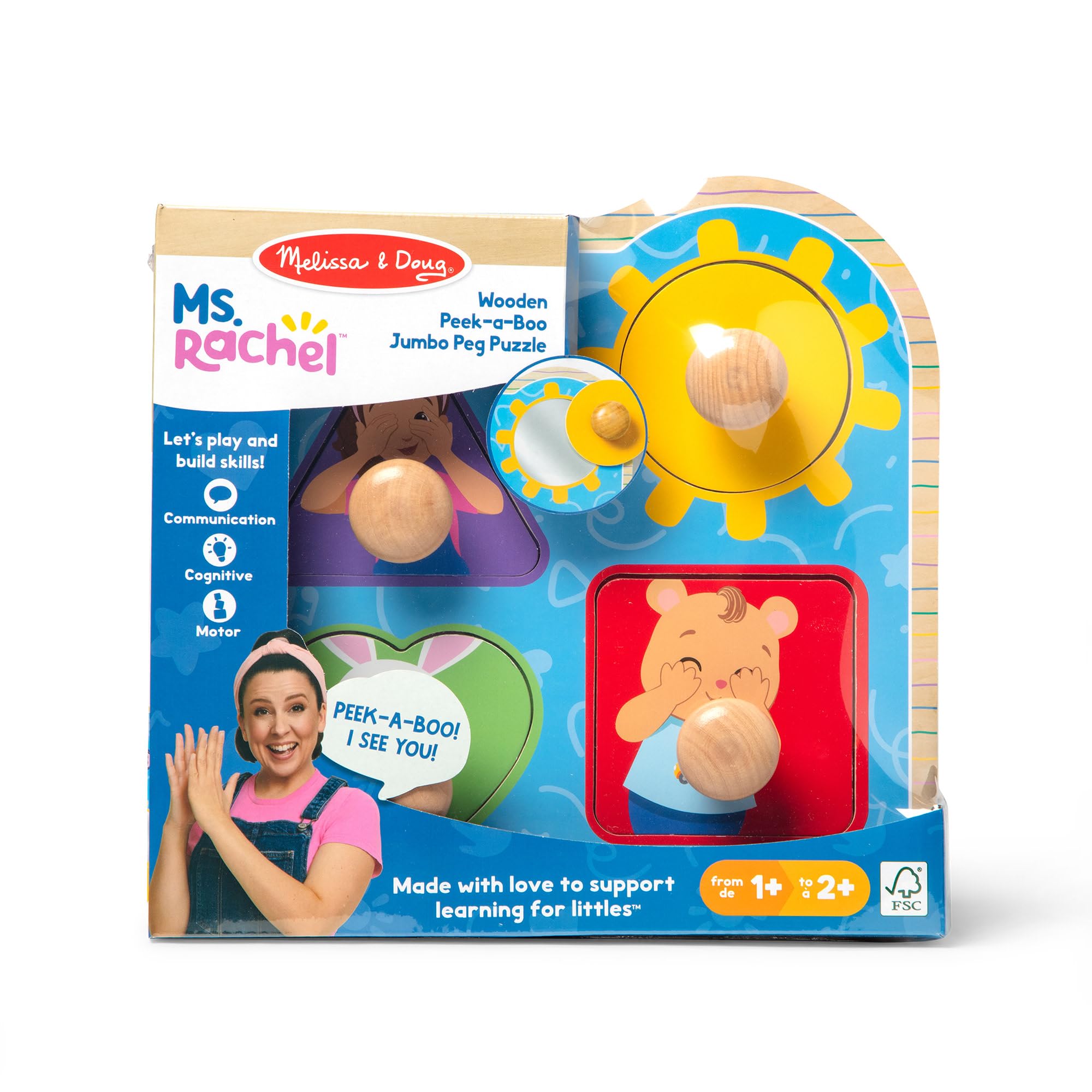 Melissa & Doug Ms Rachel Peek-a-Boo Jumbo Peg Puzzle - 4 Pieces, Wood, Ages 1+ 3