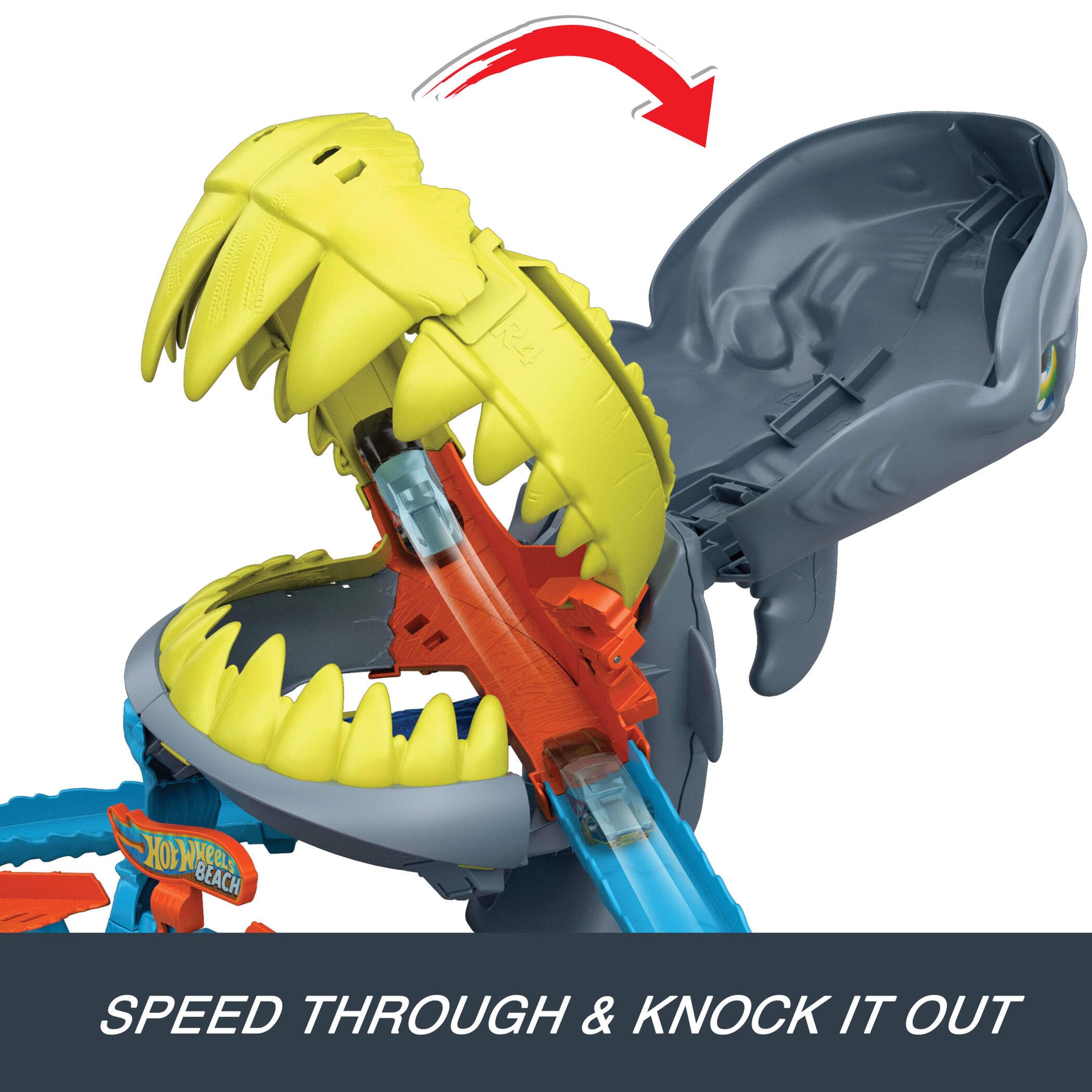 Hot Wheels City Shark Chomp Beach Playset - Interactive Shark Nemesis | Includes 1:64 Scale Car 6