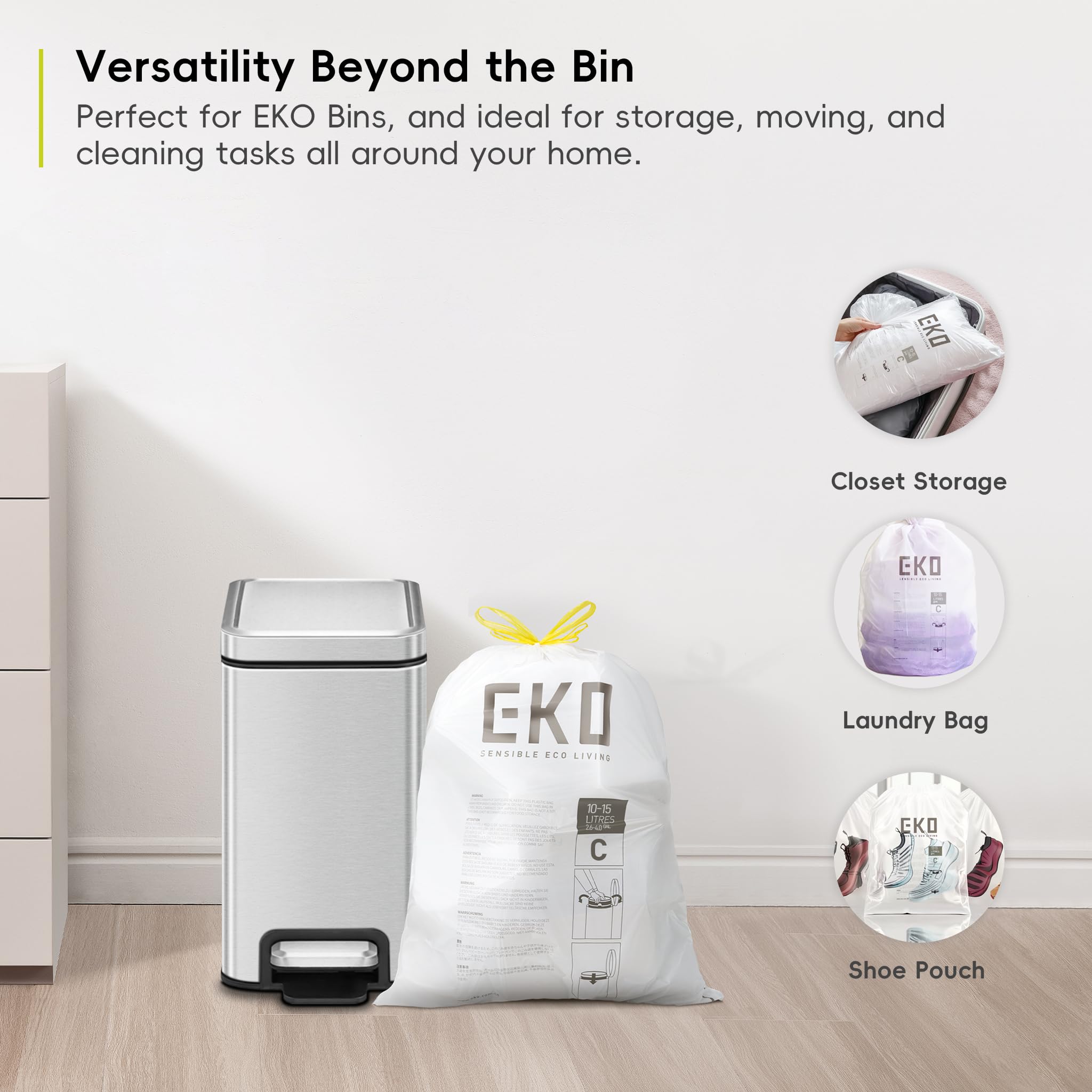 EKO Size C Bin Liners for Kitchen Bins - 10-15 Litre Capacity - Extra Strong with Drawstring Tie - 20 Bags 3