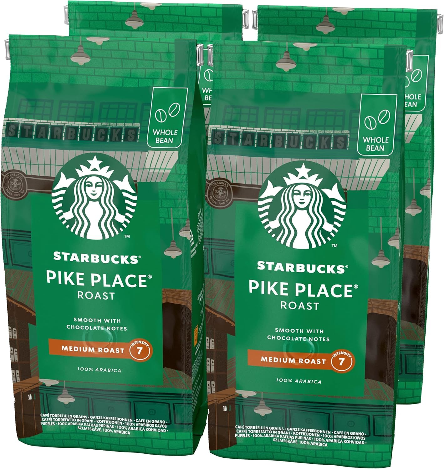 STARBUCKS Pike Place Roast Medium Roast Whole Bean Coffee - 4 x 450g Pack 1