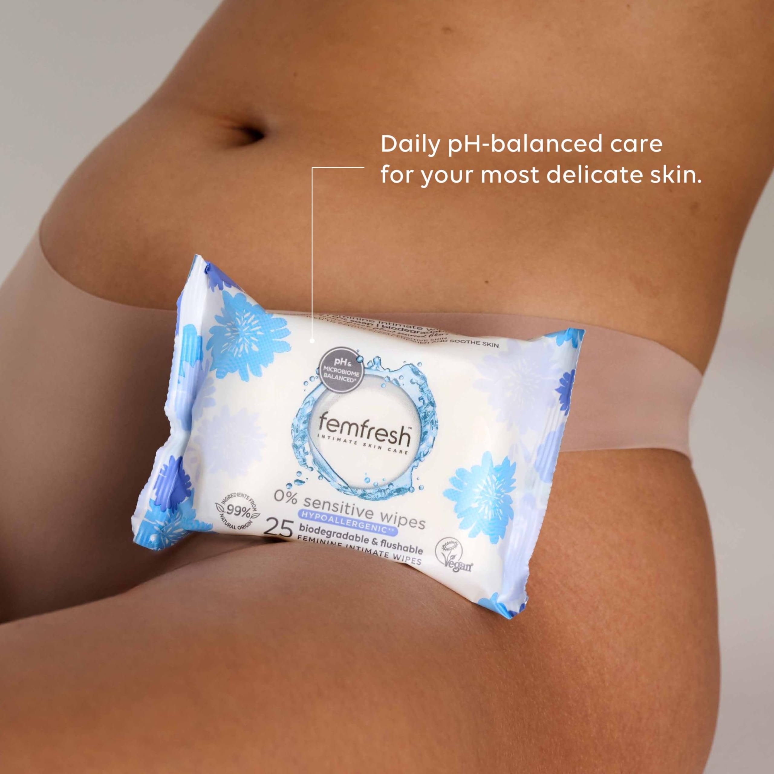 Femfresh 0% Sensitive Intimate Wipes - Gentle pH Balanced Feminine Wipes for Sensitive Skin | Unscented