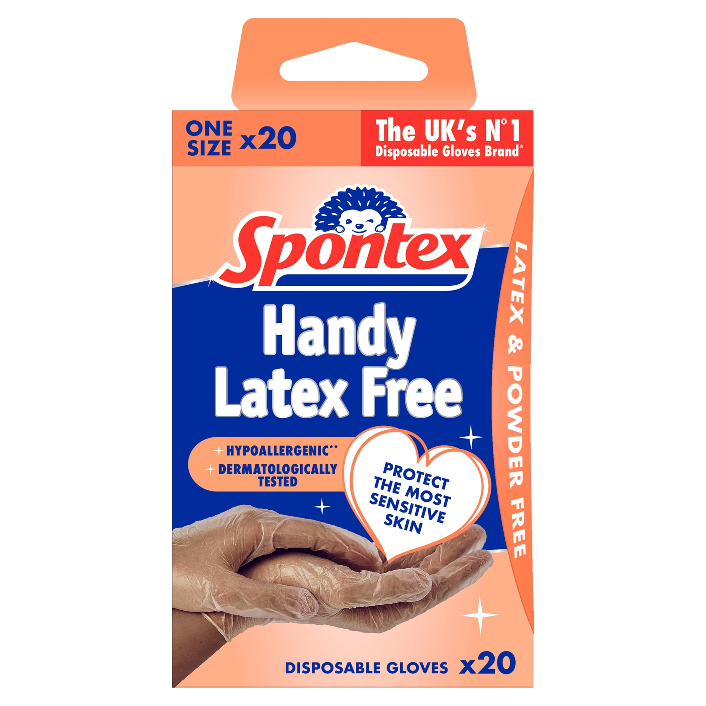 Spontex Handy Latex Free Disposable Gloves - Vinyl, White & Blue, One Size | 20 Count 1