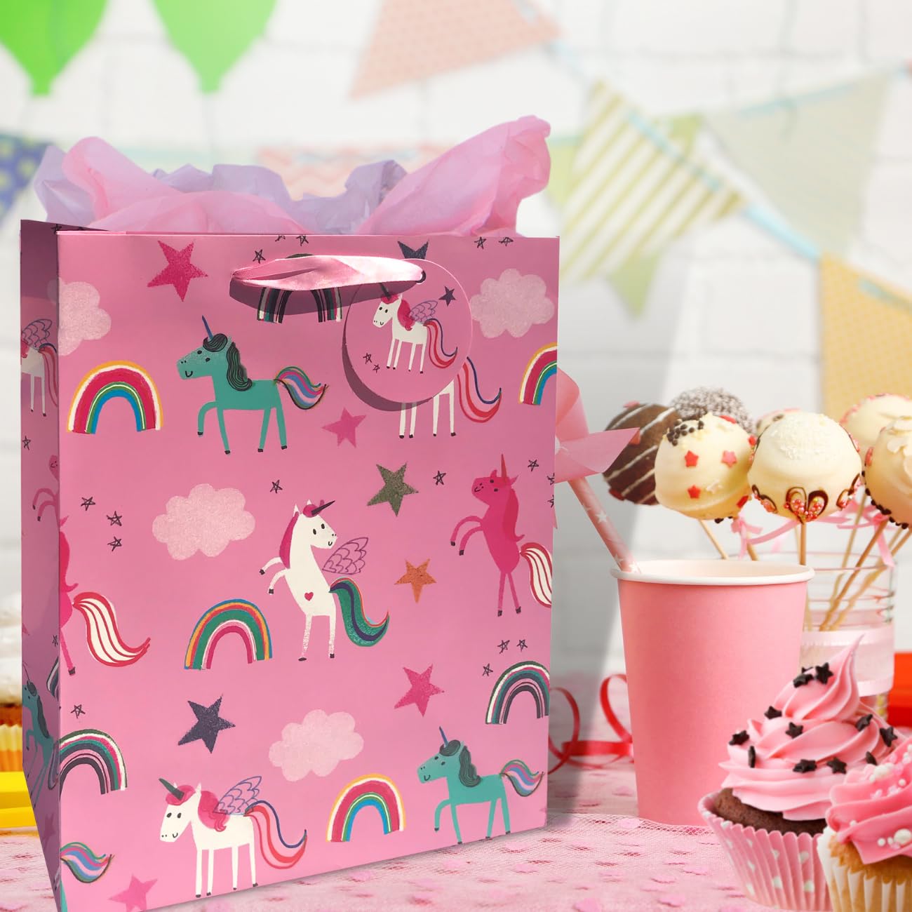 Glick Luxury Gift Bag - Unicorn Cartoon Design | 315x260x135mm Pink Paper Bag 4