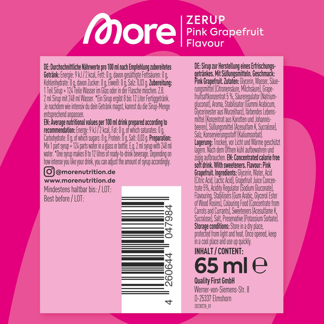 MORE Zerup Pink Grapefruit Zero Calorie Syrup with Real Fruit Extracts, 6 oz