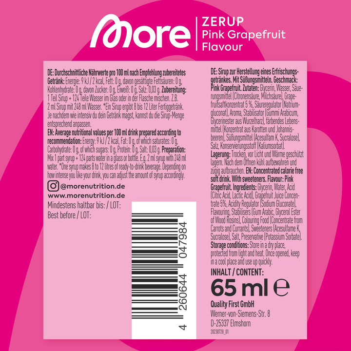 MORE Zerup Pink Grapefruit Zero Calorie Syrup with Real Fruit Extracts, 6 oz