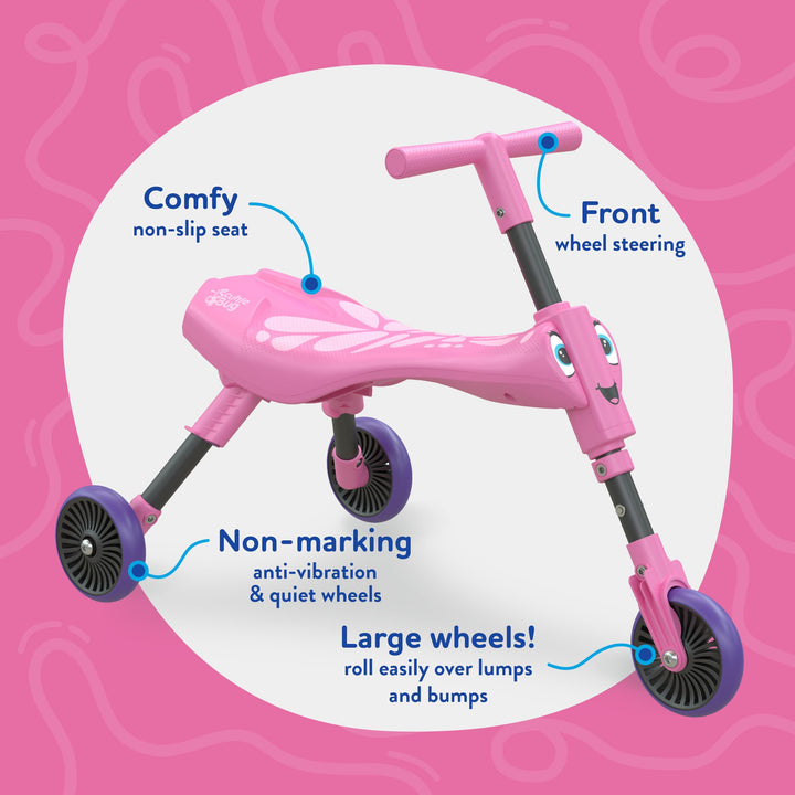 Scuttlebug 3-Wheel Foldable Ride-On Tricycle - Butterfly Design for 1+ Year Olds