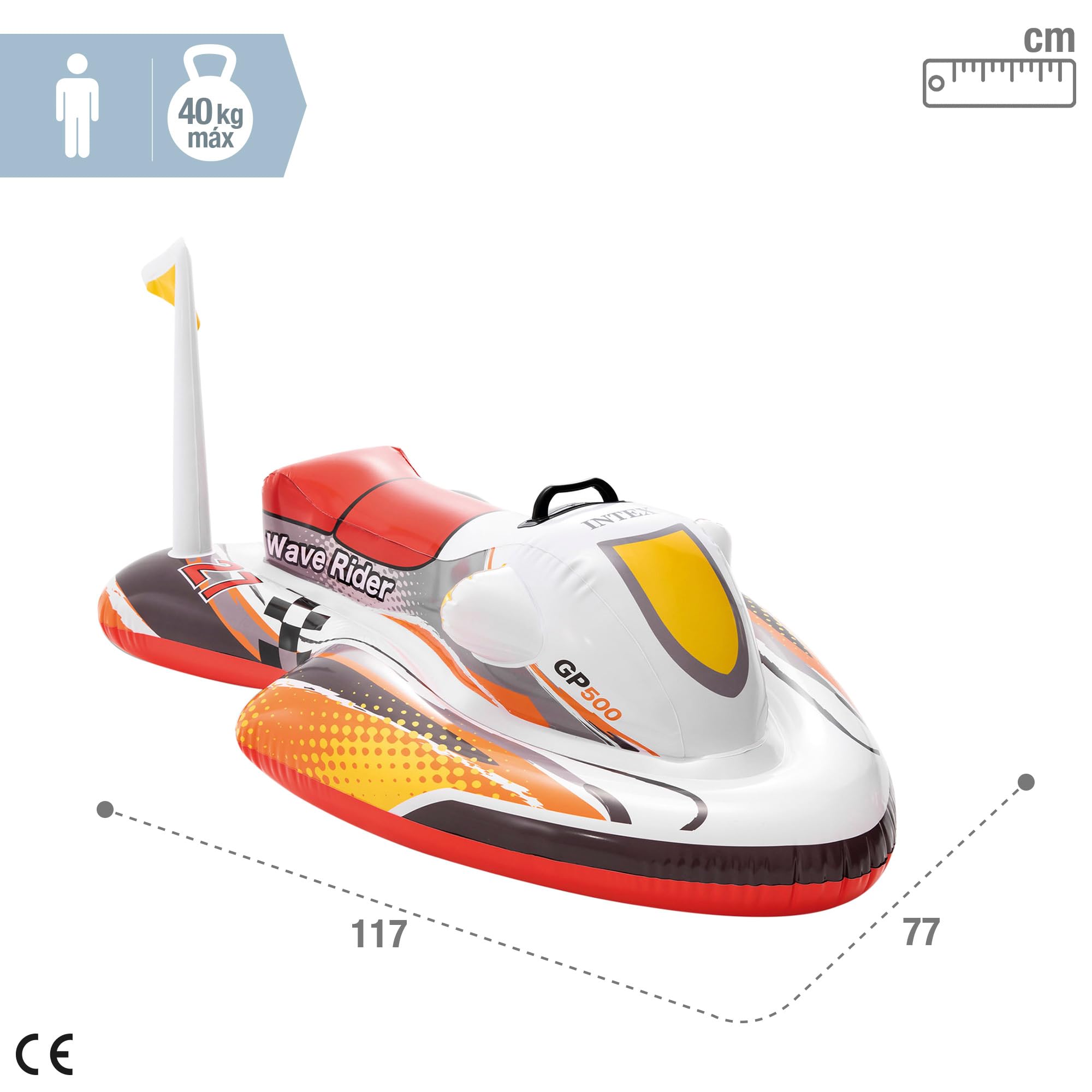 Intex Wave Rider Ride-On Inflatable Pool Toy | Wide Base Stability | 117cm x 77cm Inflated Size 4