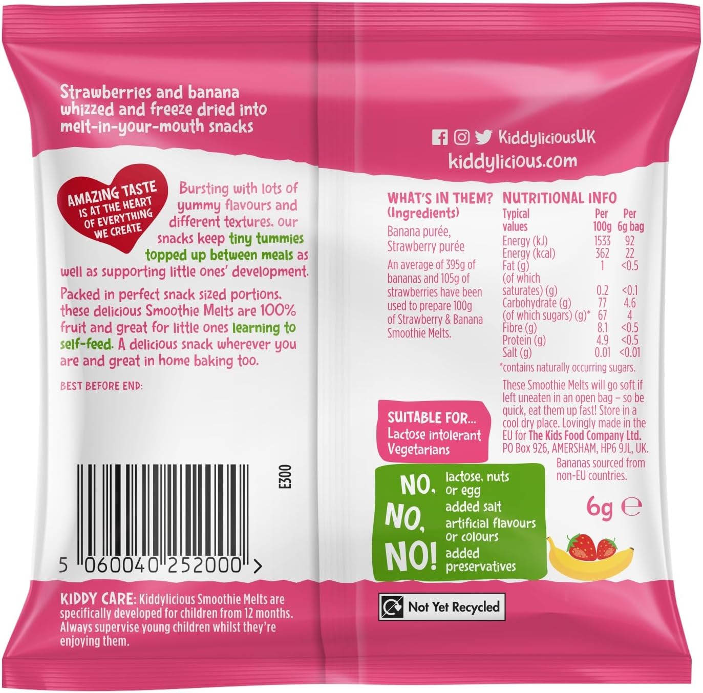 Kiddylicious Strawberry and Banana Smoothie Melts - 16 x 6g Fruit Snacks 4