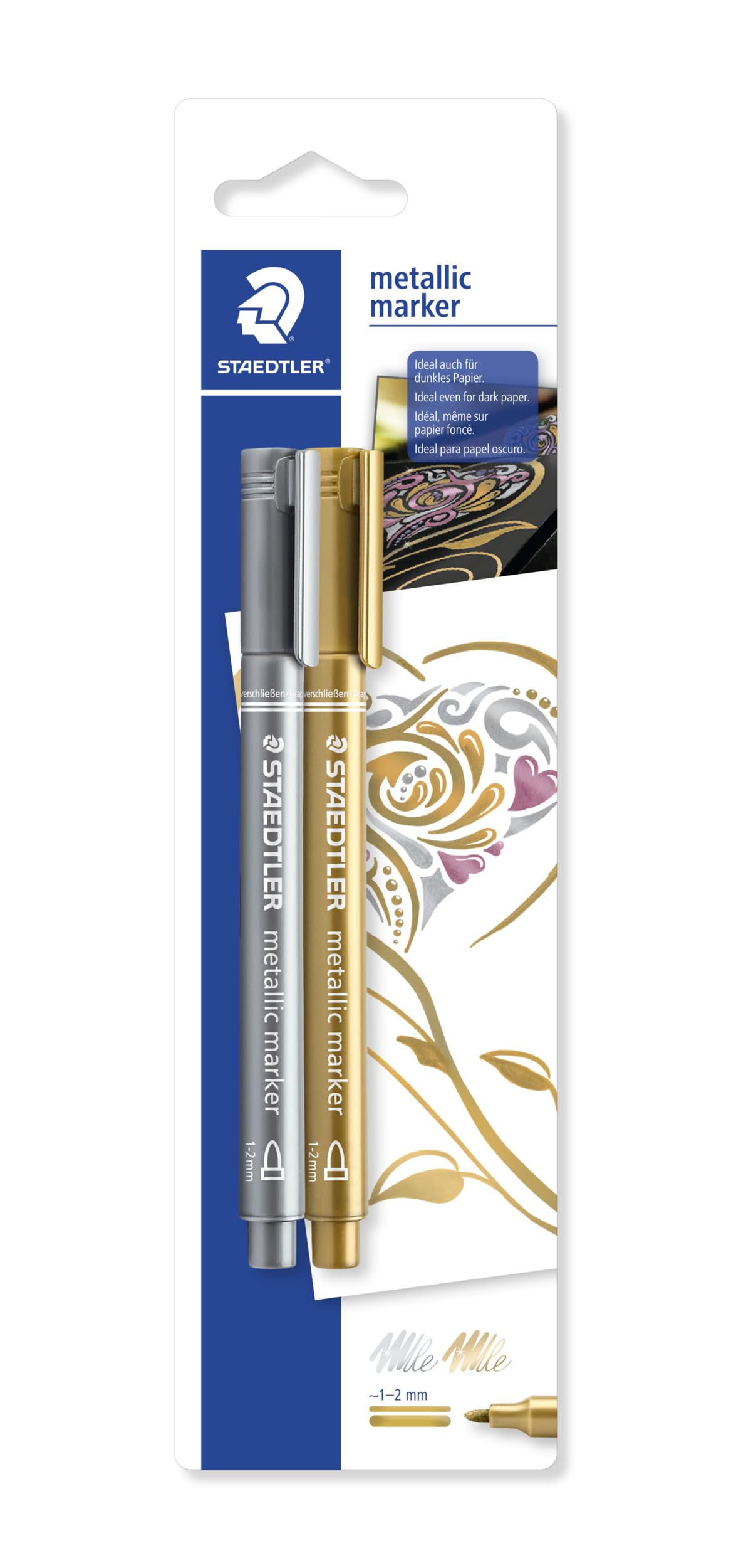 STAEDTLER 8323-S BK2 Metallic Marker Pens - Gold & Silver (2 Count) 1