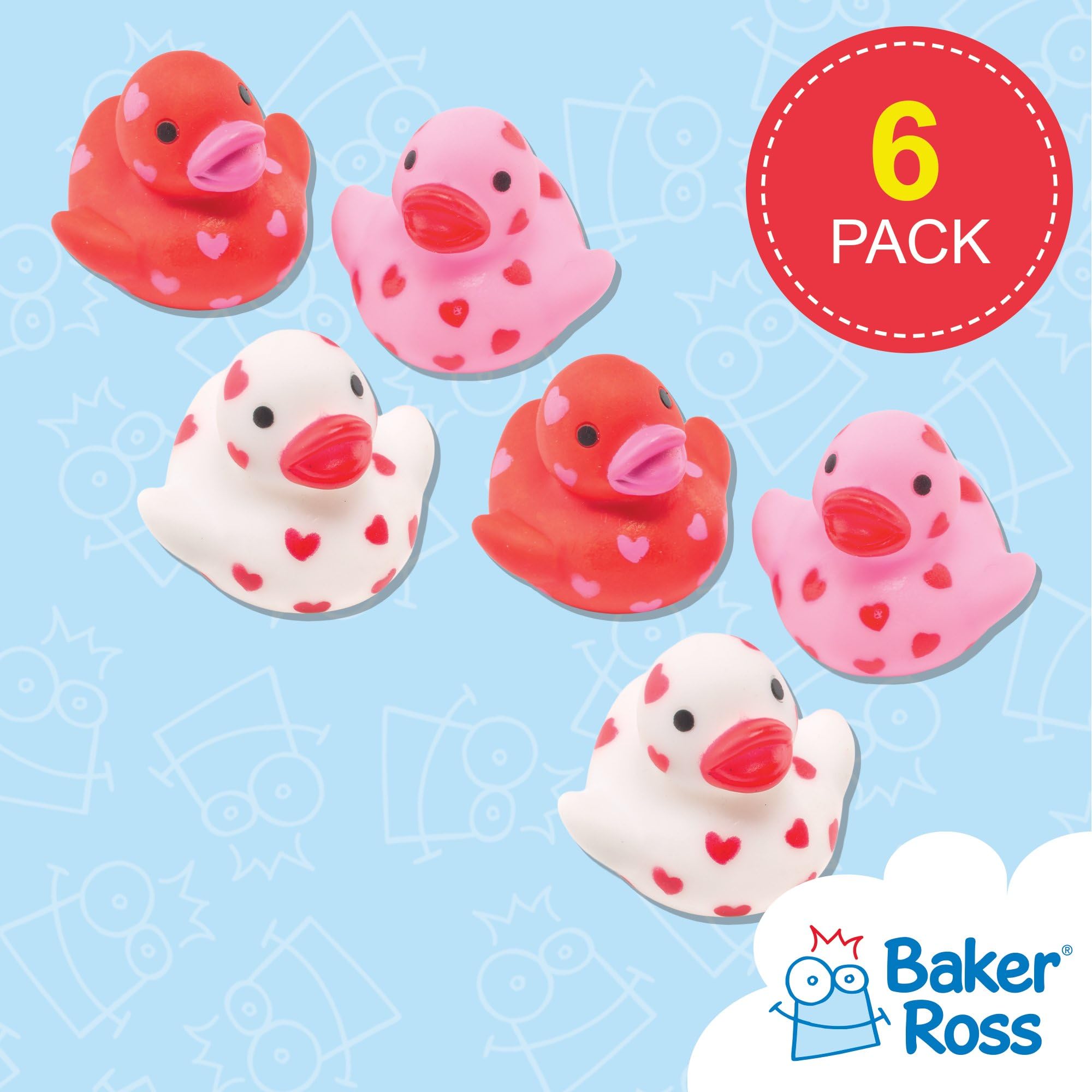 Baker Ross Mini Heart Floating Rubber Ducks (Pack of 6) - Assorted Colors | Bath Toy & Party Favor