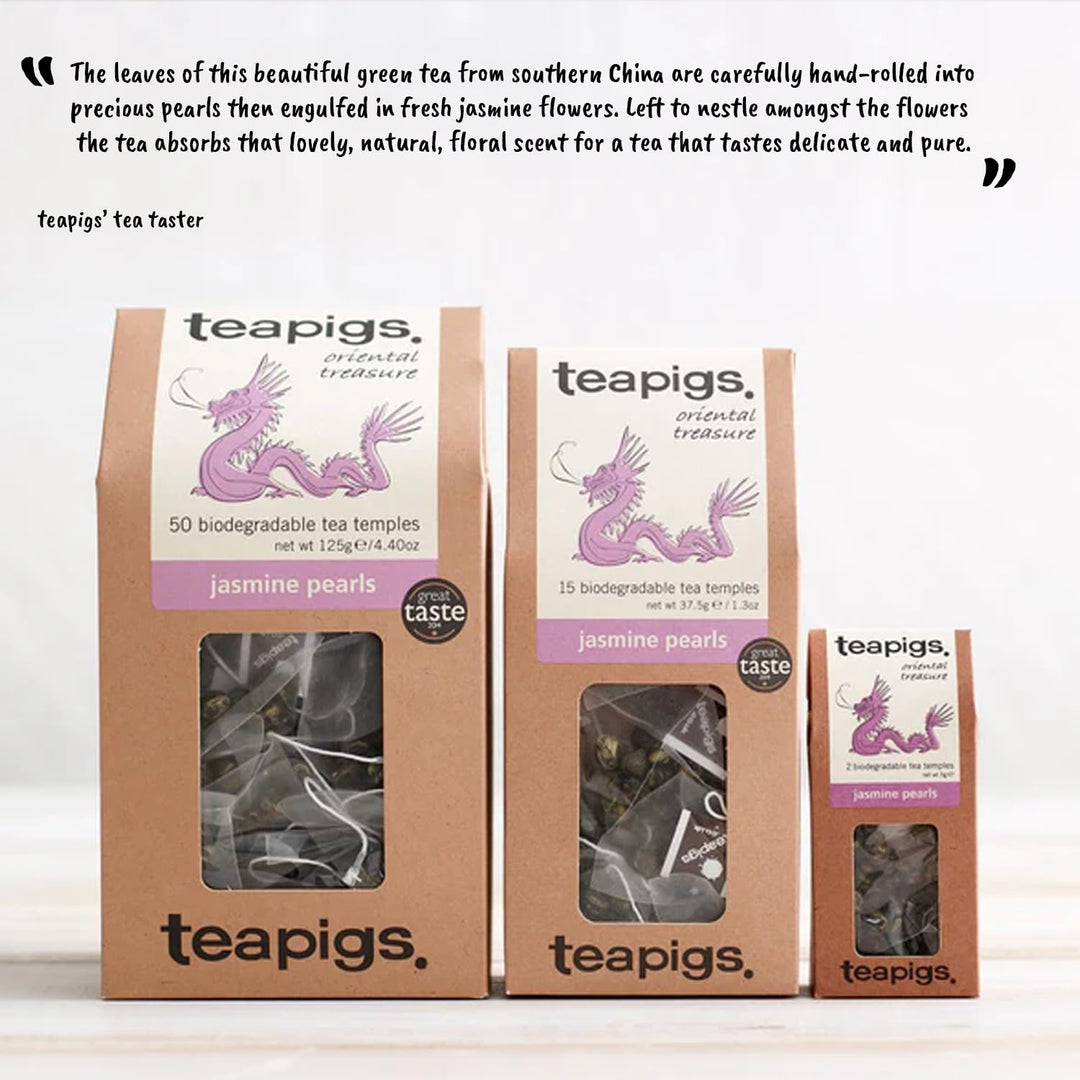 teapigs Jasmine Pearls Green Tea - Hand-Rolled Jasmine Infused Tea Bags, 50 Biodegradable Tea Temples