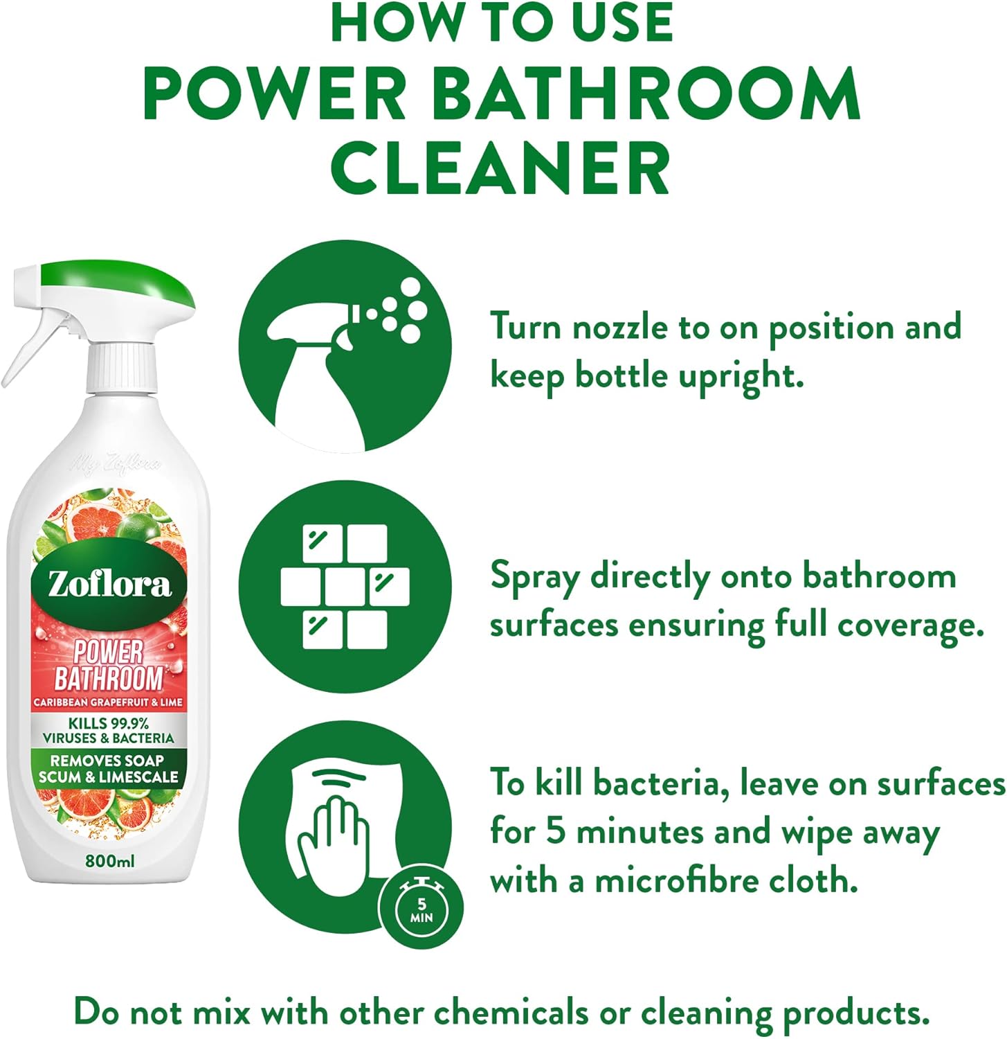 Zoflora Caribbean Grapefruit & Lime Power Bathroom Cleaner 800ml 4