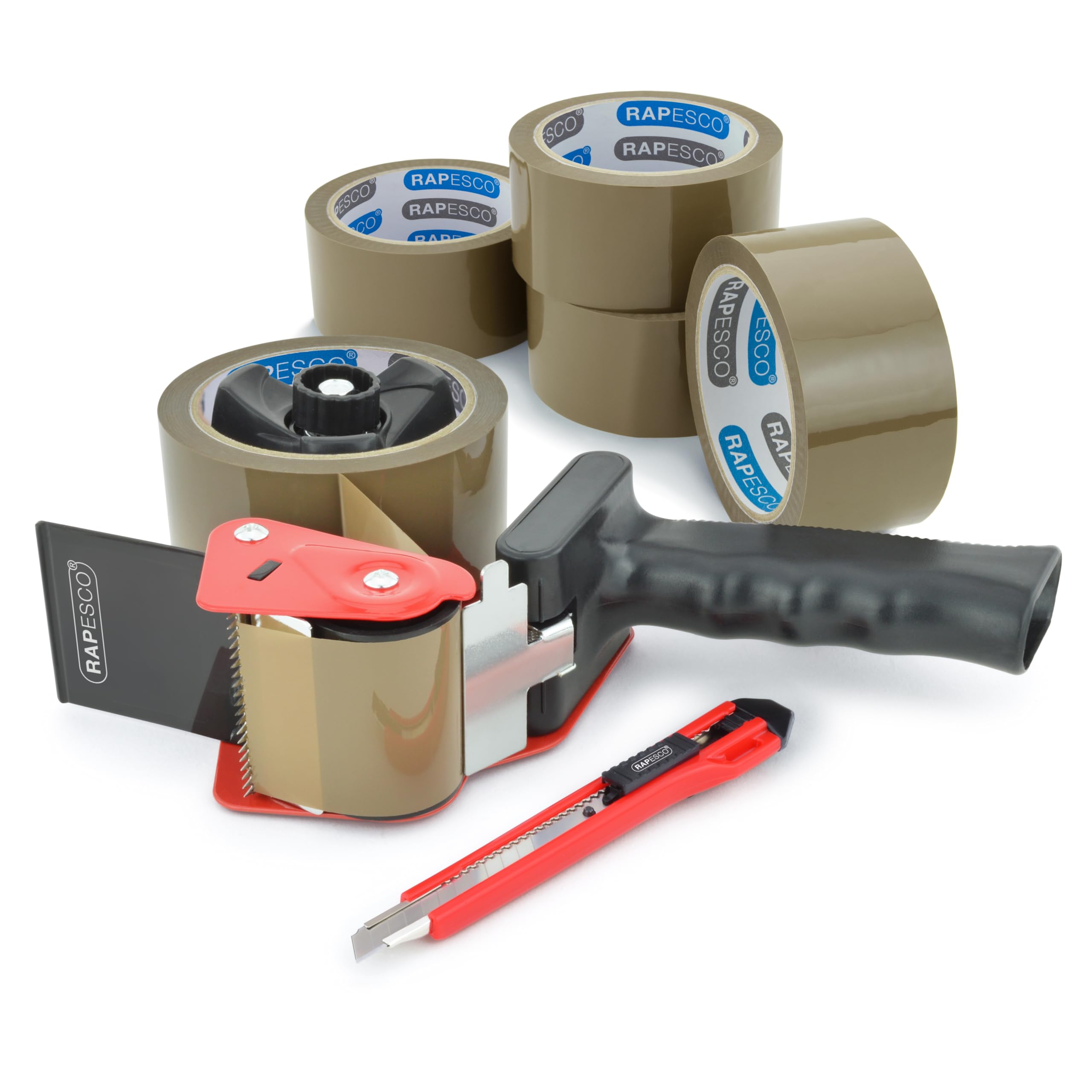 RAPESCO 1581 Packaging Tape Dispenser - Heavy-Duty Pistol Grip | Includes 5 Brown Tapes 1