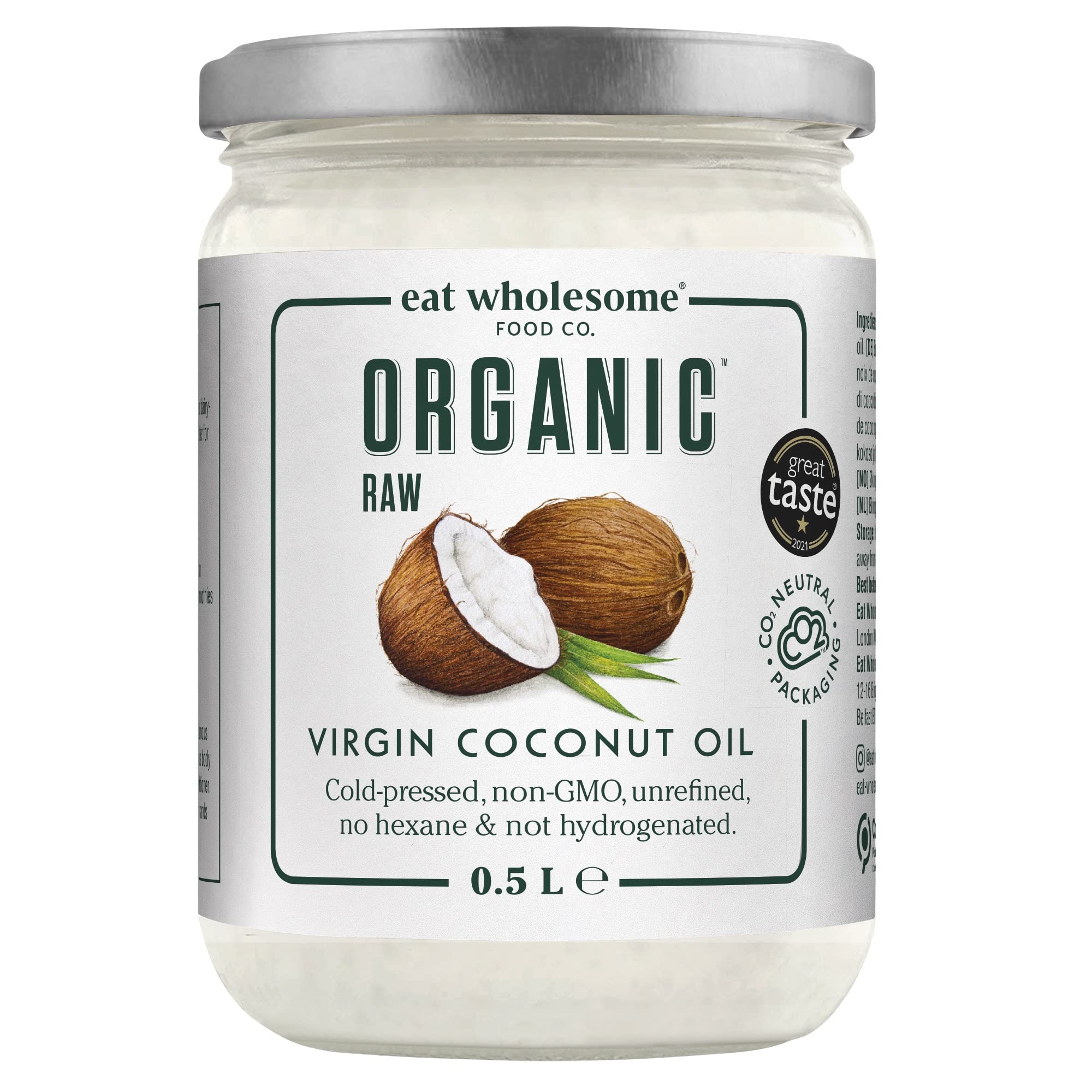 Eat Wholesome Organic Virgin Coconut Oil - Raw Cold-Pressed | 500 ml Glass Jar 1