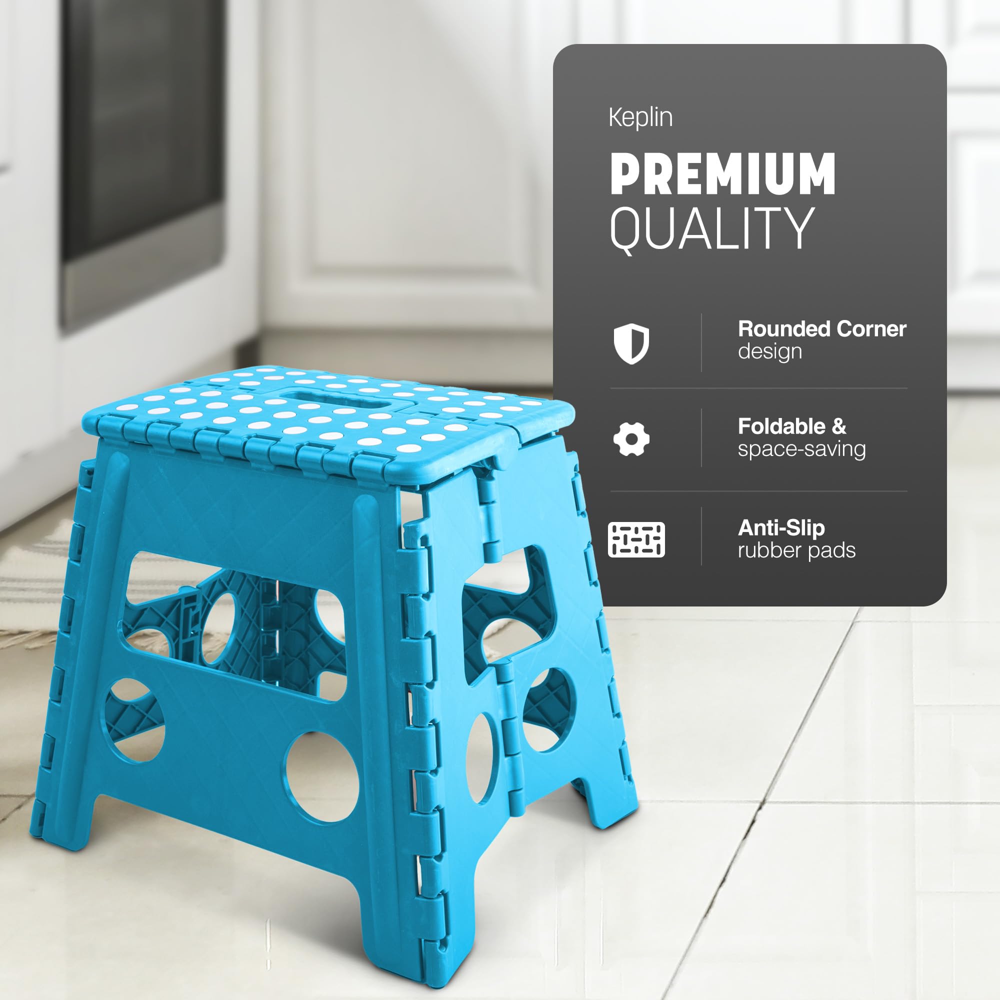 KEPLIN 13 Inch Heavy Duty Folding Step Stool | Non-Slip Foldable Footstool