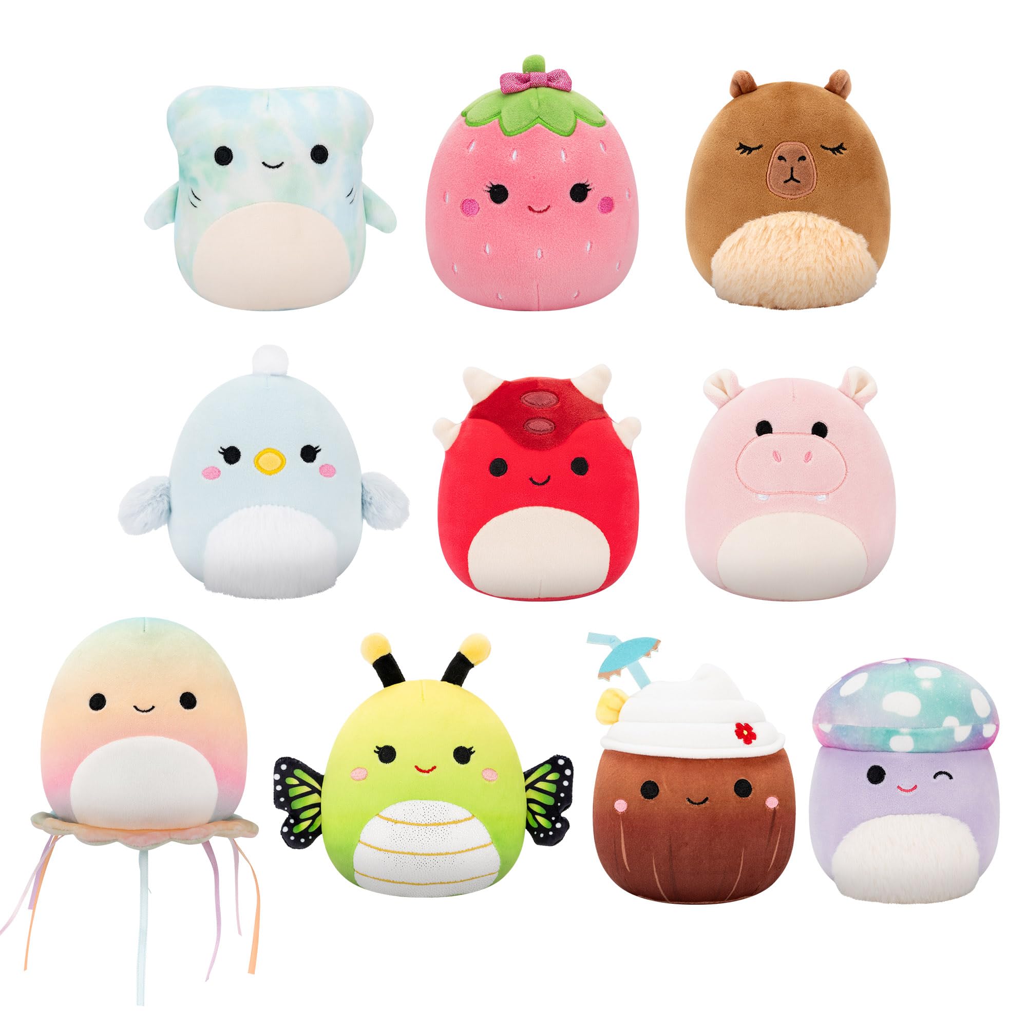 Squishmallows Original 5-Inch Plush 10-Pack featuring Sergio, Minya, Rheys, and Mieko
