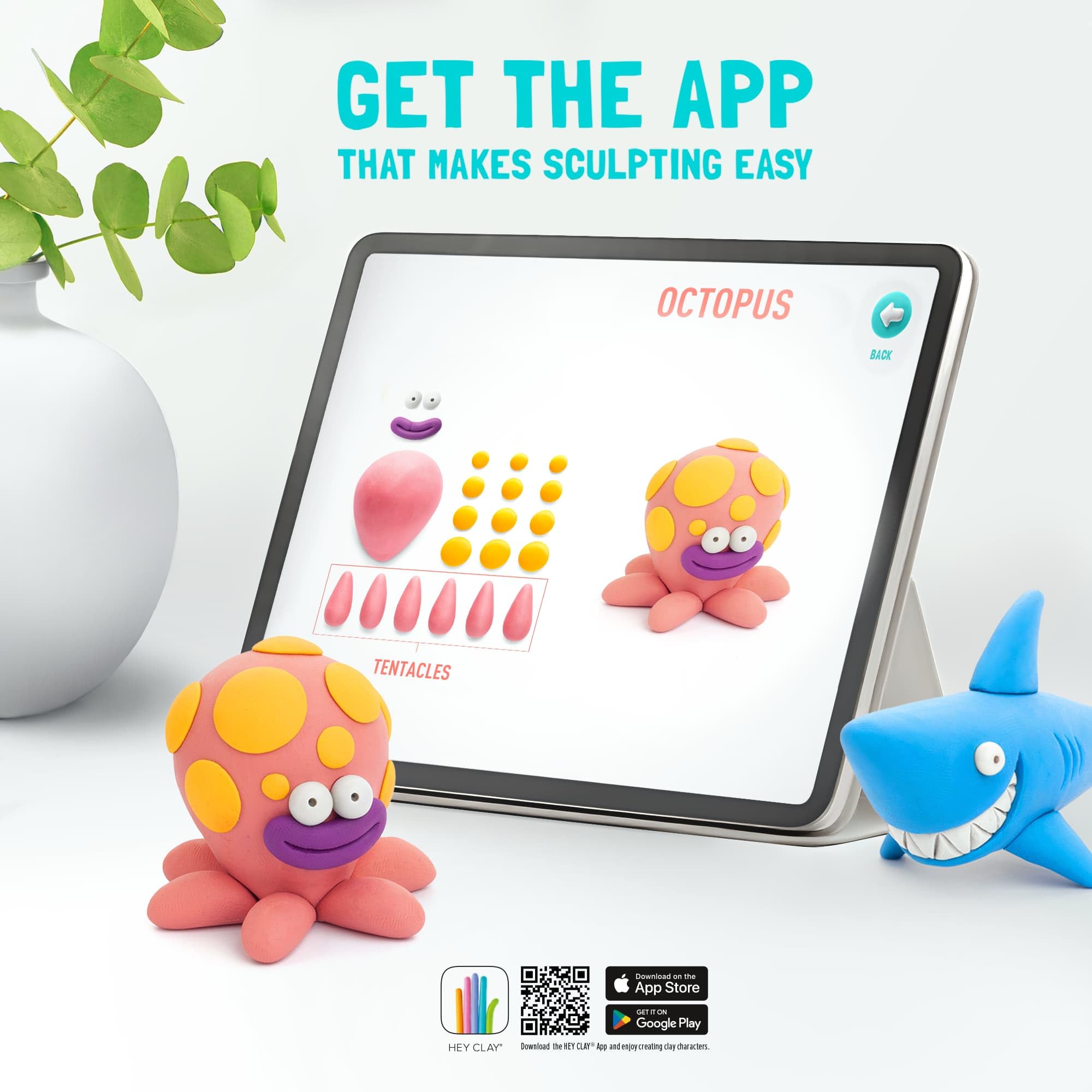 HEY CLAY Ocean Set: Shark, Octopus, Stingray Modeling Clay Kit | Air Dry | Interactive App 4