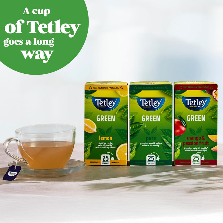 Tetley Lemon Green Tea Bags - Rainforest Alliance Certified - Plant-Based - 25 Tea Bags
