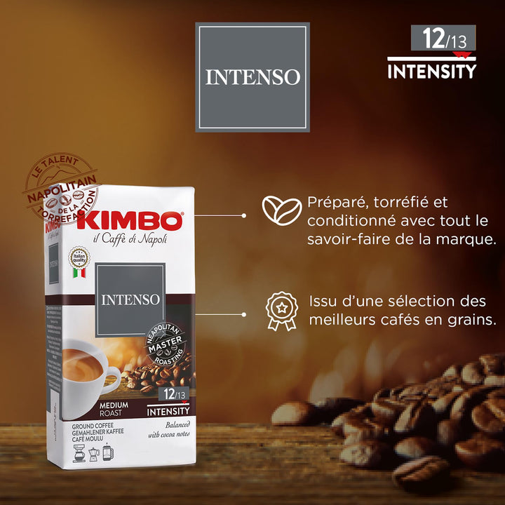 Kimbo Intenso Ground Coffee 250g - Italian Medium Roast for Moka Pot & Filter Machines