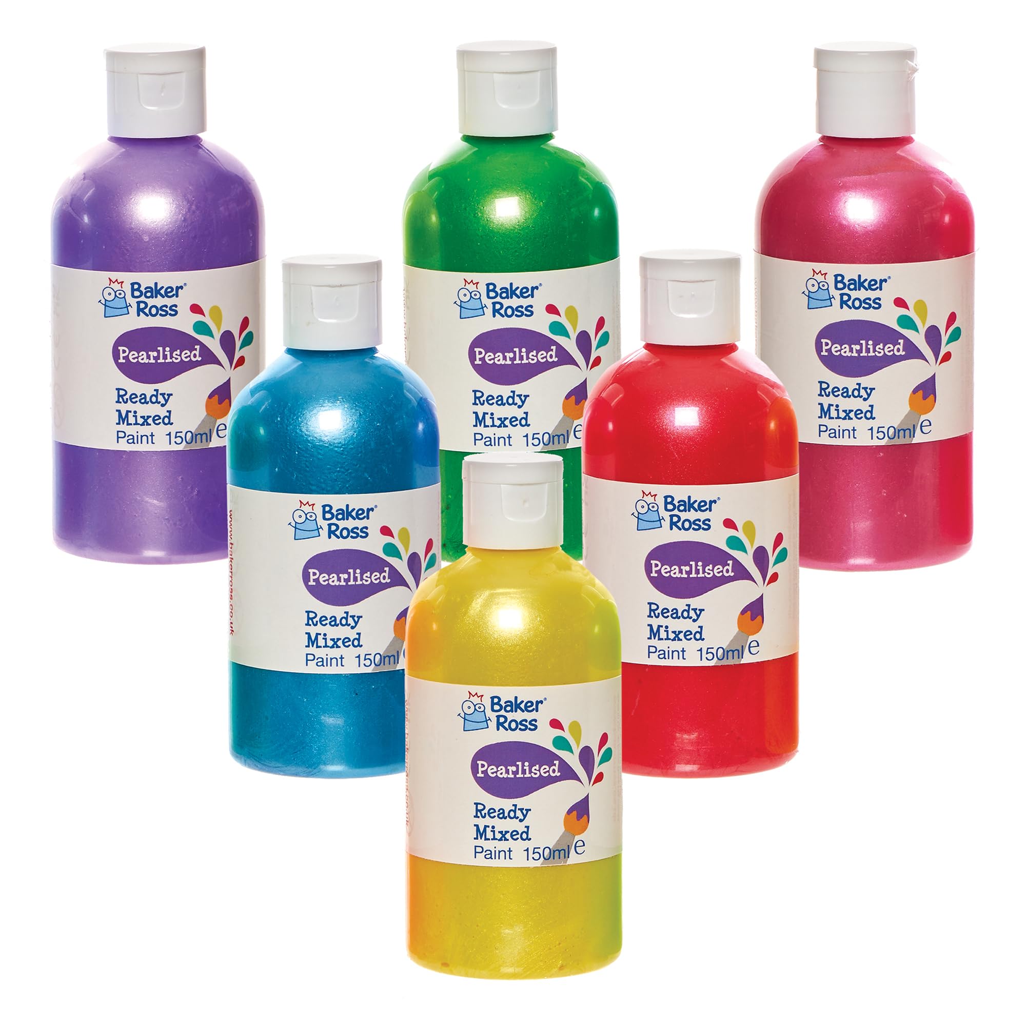 Baker Ross FN254 Pearlised Ready Mixed Poster Paint Pack - 6 x 150ml Bottles | Washable 1