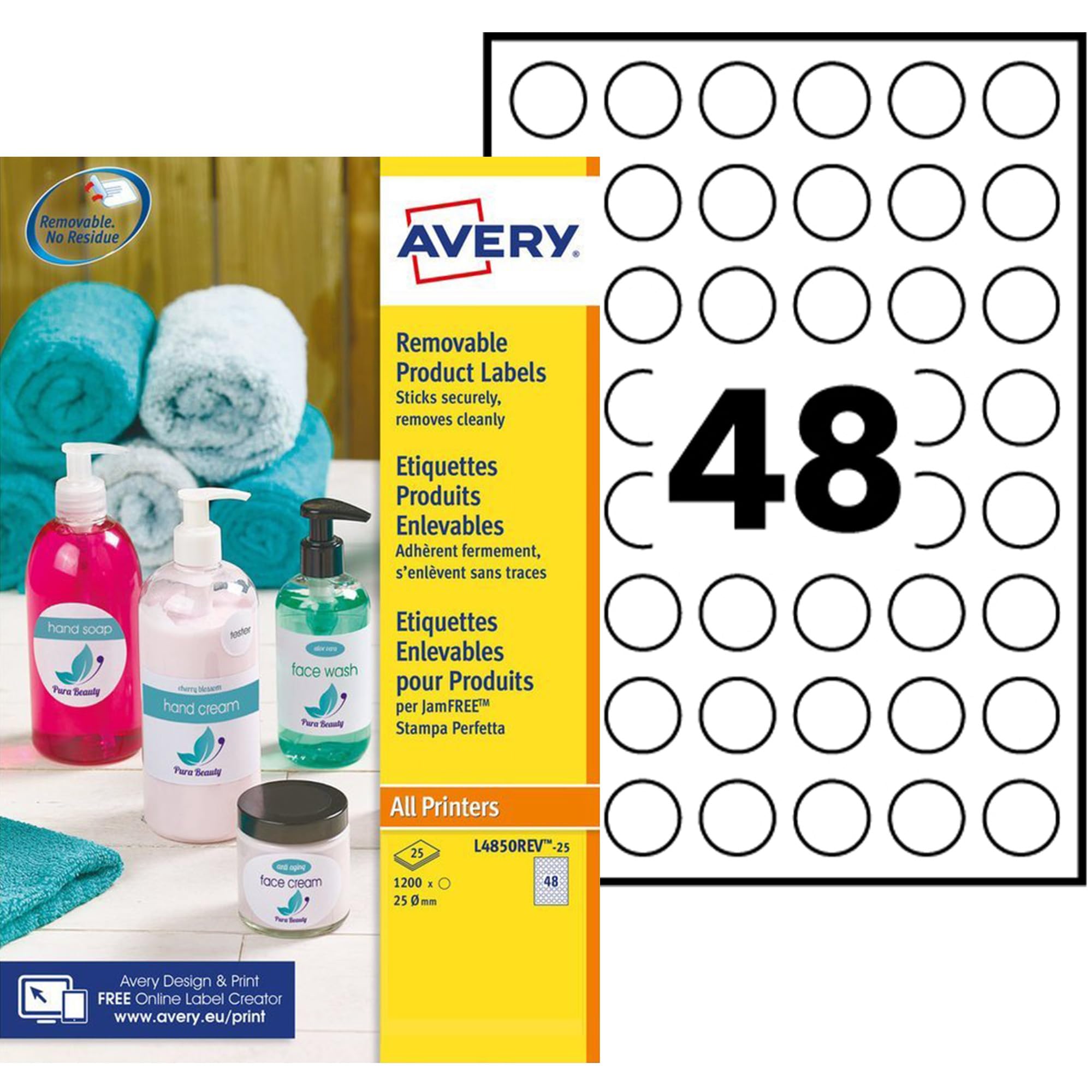 AVERY Removable Printable Multi Purpose Circle Labels - White, A4 Sheet, 5 Items