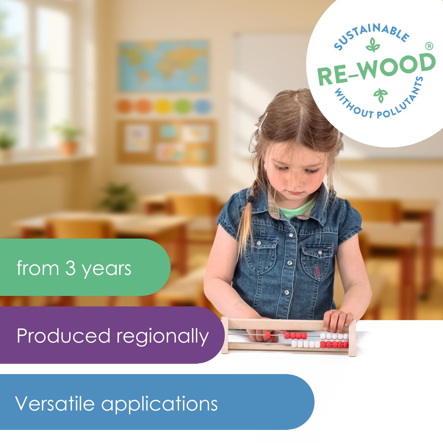 Wissner Active Learning 20 Student's Abacus - Visual Maths Aid | RE-Wood | Ages 4+ 4