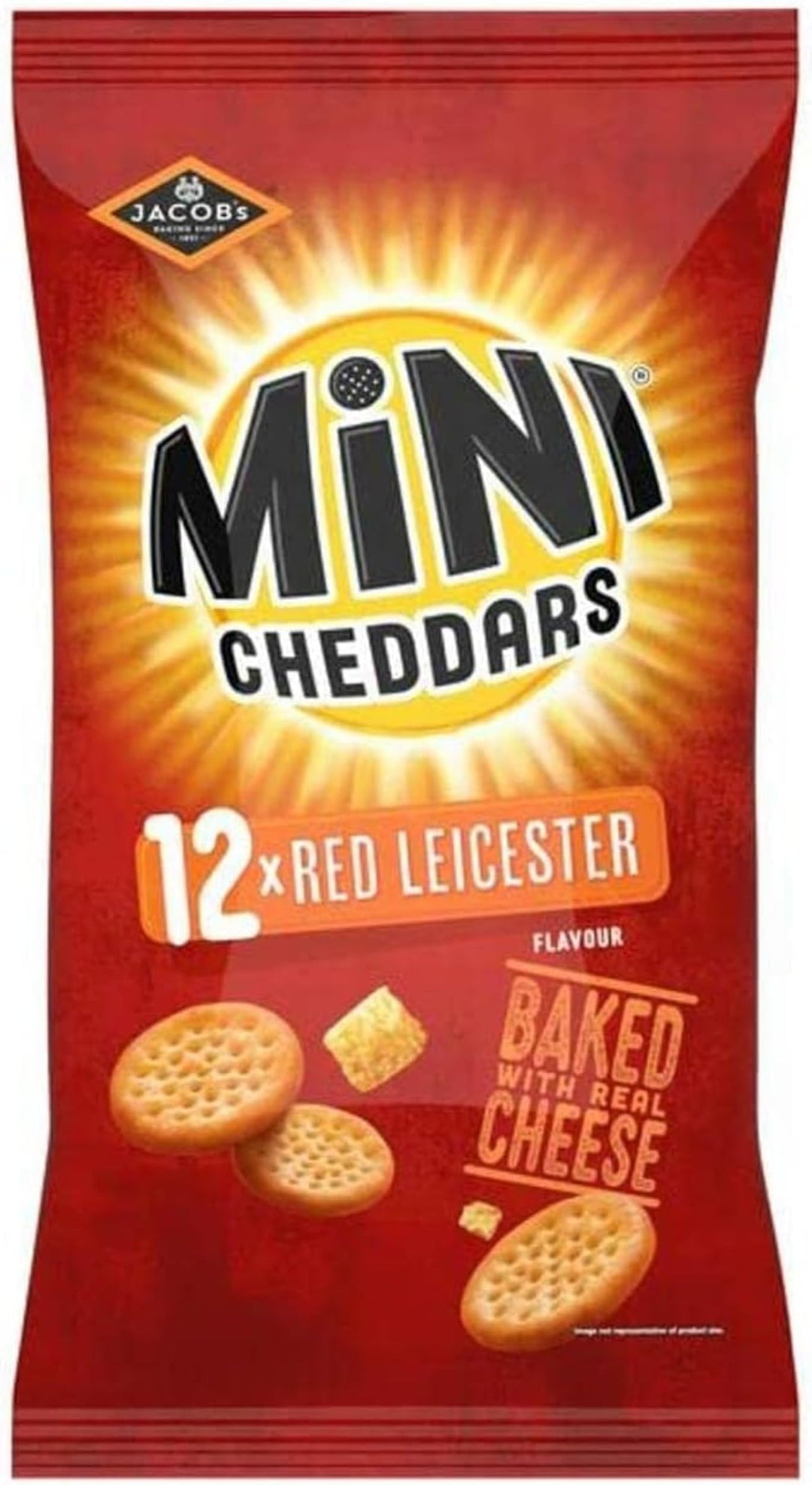 Jacob's Mini Cheddars Red Leicester Flavour Multipack Crisps, Oven-Baked Cheese Snacks, 30 x 45g