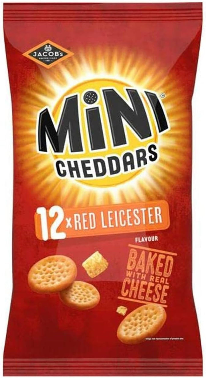 Jacob's Mini Cheddars Red Leicester Flavour Multipack Crisps, Oven-Baked Cheese Snacks, 30 x 45g