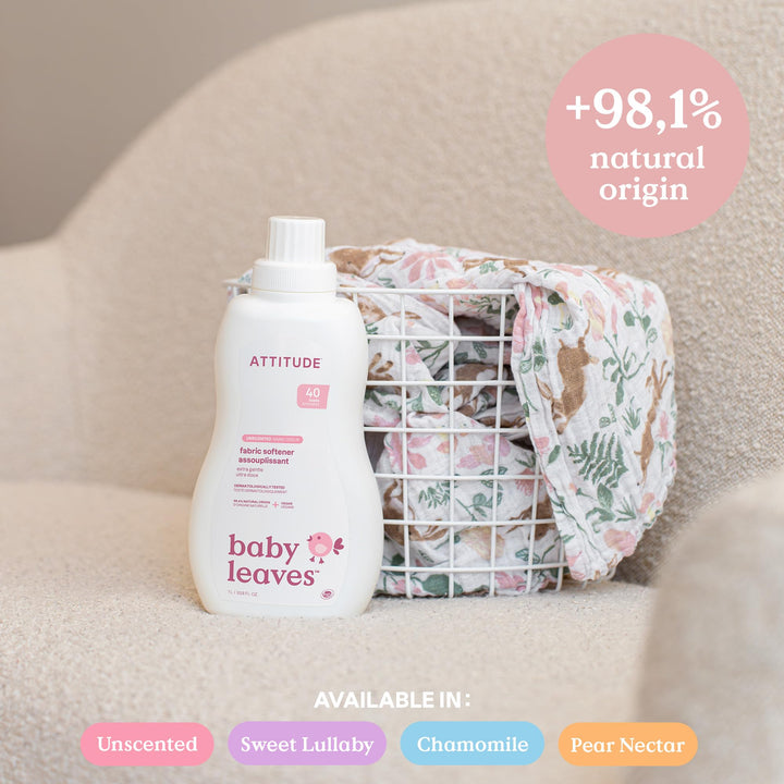 ATTITUDE Baby Fabric Softener Liquid - Unscented, EWG Verified, 98% Natural-Origin Formula