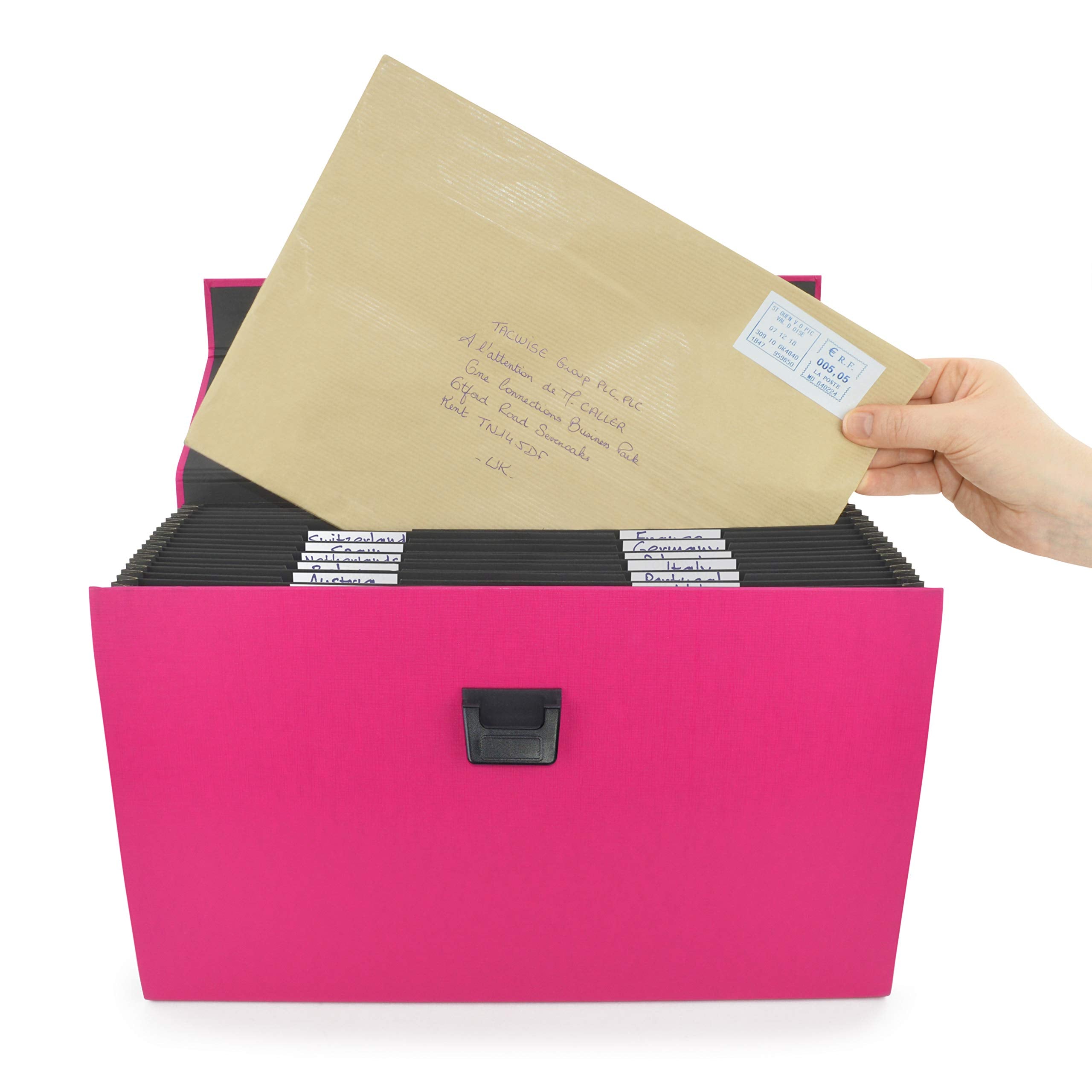 RAPESCO 1554 Expanding Box File Document Organiser - 19 Pocket A4+ | Hot Pink | 100% Recycled Manilla 8