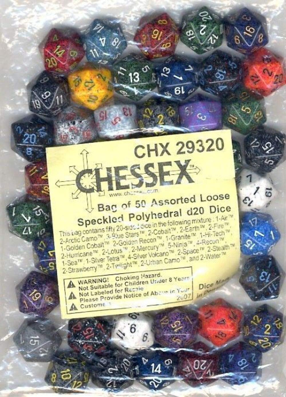 Chessex Polyhedral d20 Dice Bag of 50 Assorted Spec 2