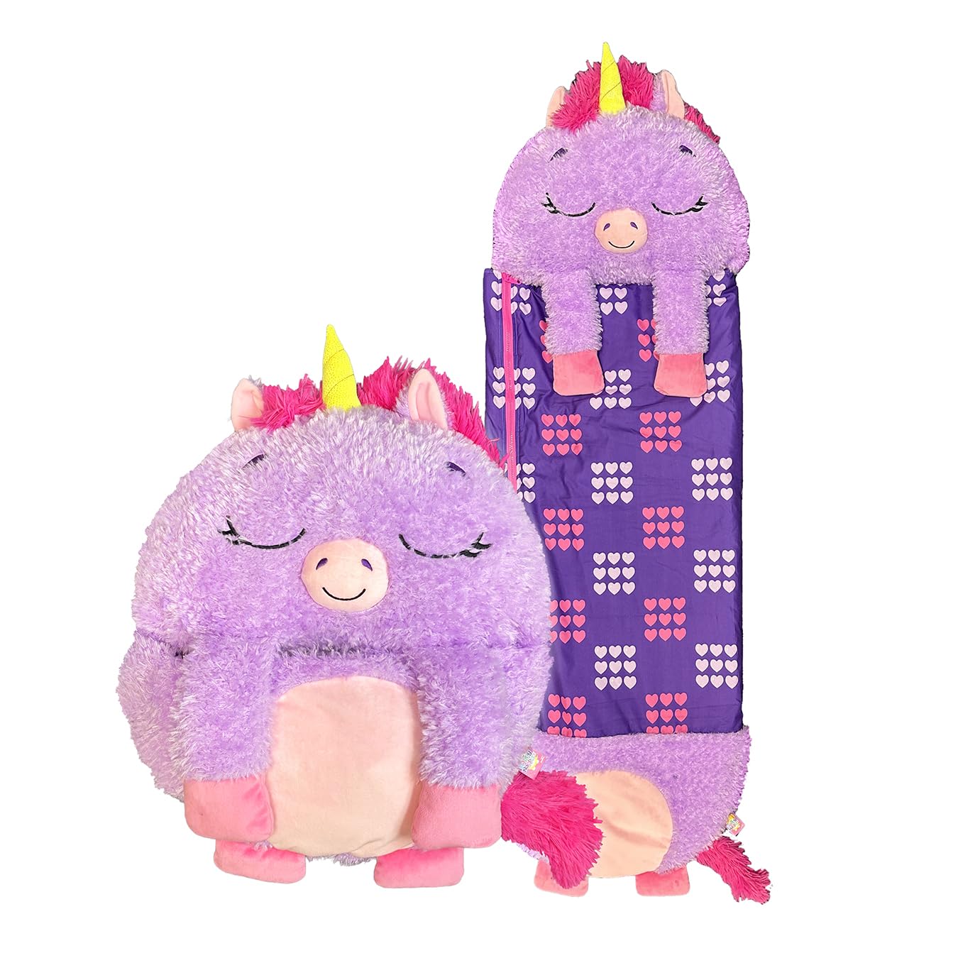 Happy Nappers Kids Sleeping Bag - Purple Unicorn - 2-in-1 Plush Toy & Sleeping Bag for Sleepovers & Camping