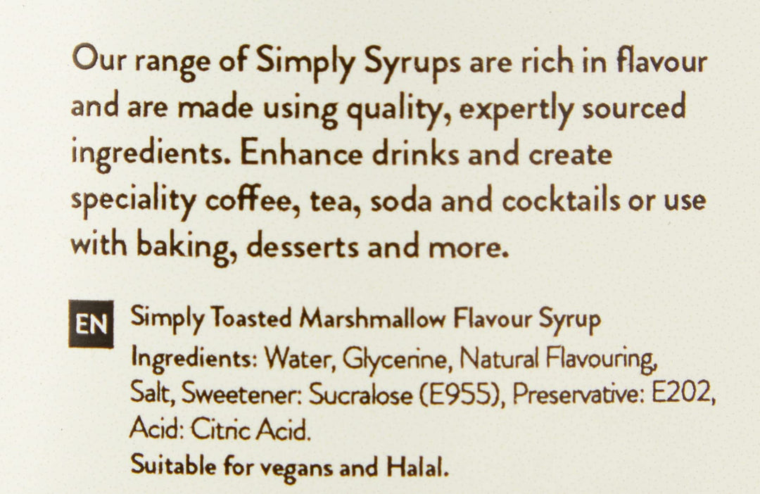 Simply - Sugar Free Toasted Marshmallow Syrup, Low Calorie Vegan & Nut Free Beverage Syrup