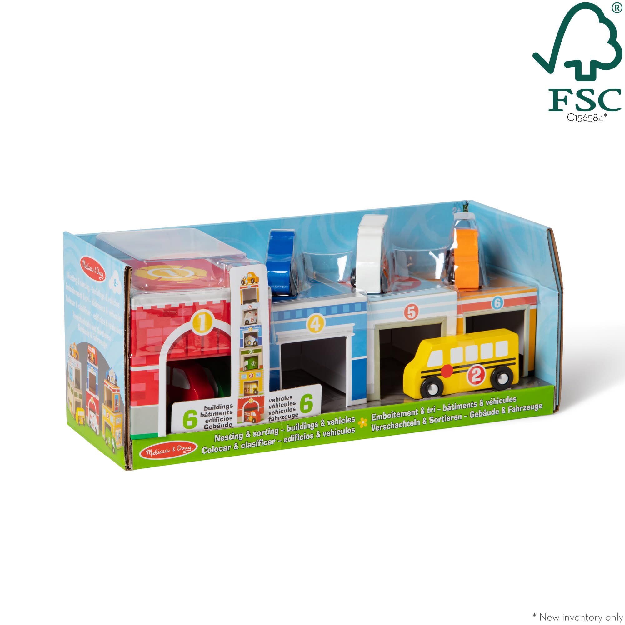 Melissa & Doug Nesting and Sorting Blocks – 6 Buildings & 6 Wooden Vehicles for Ages 2-5 3