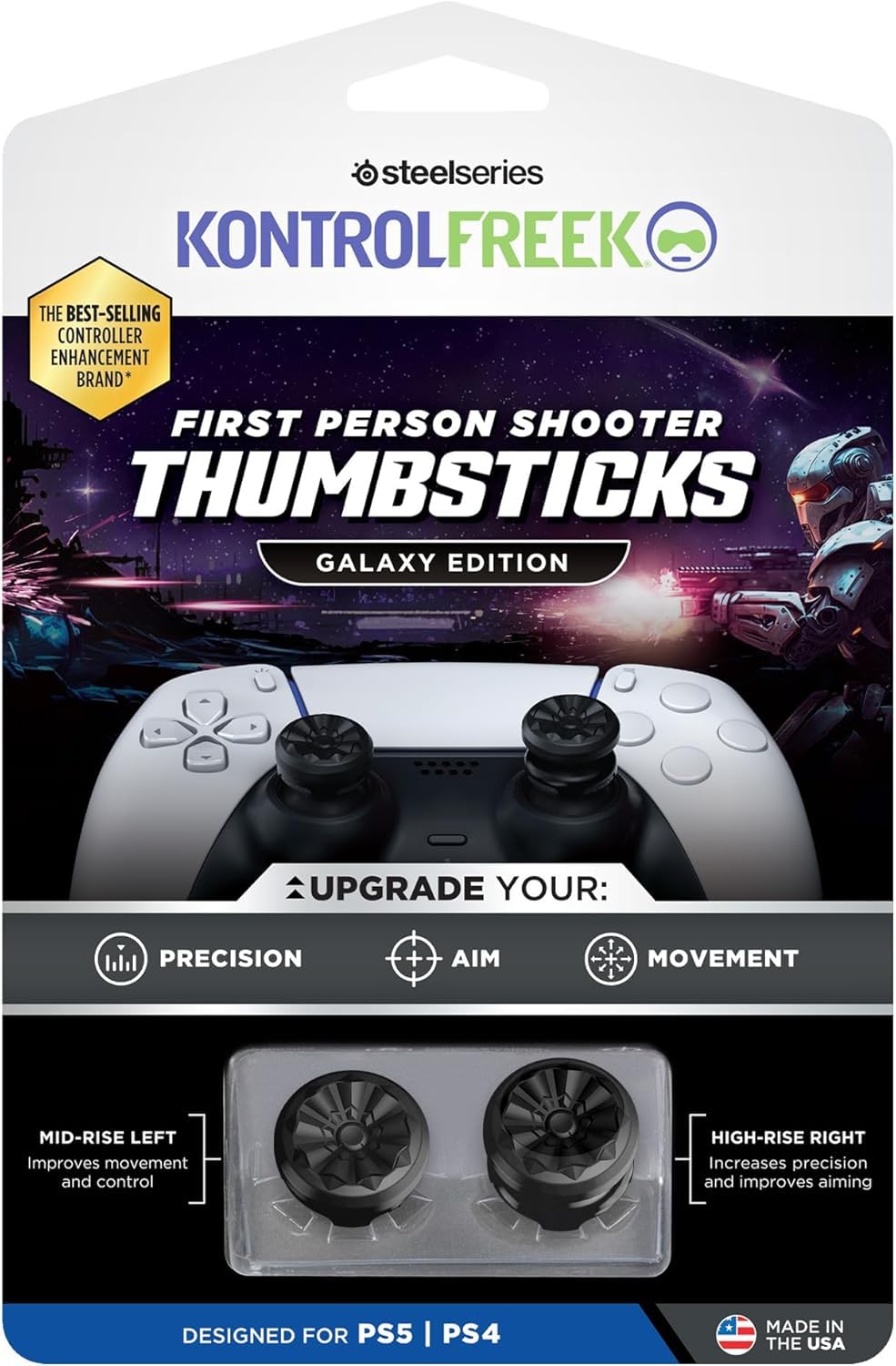 KontrolFreek FPS Freek Galaxy Black Performance Thumbsticks for PS4 & PS5 | Dual-Height Set 5