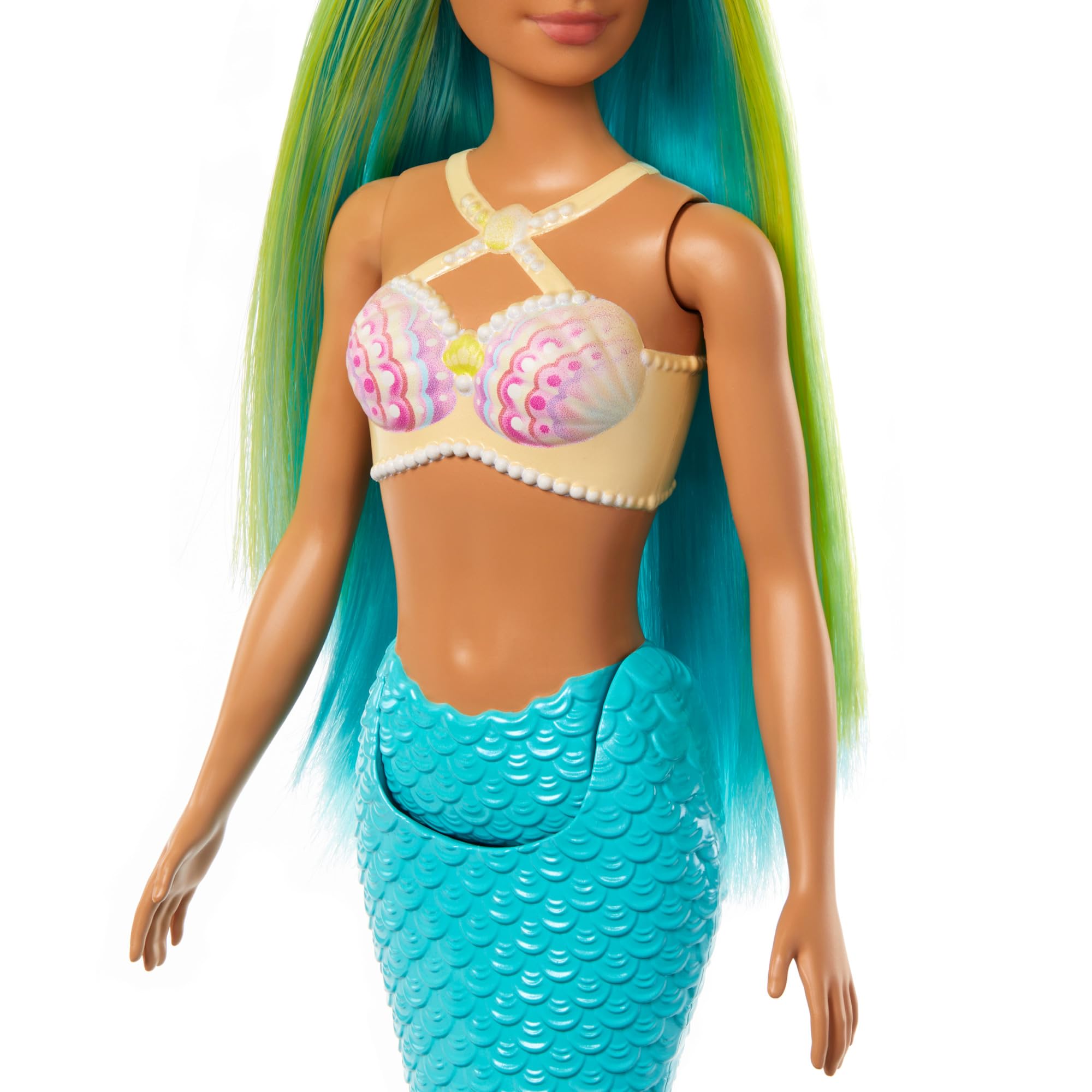 Barbie Mermaid Doll with Two-Tone Blue and Yellow Hair, Shell Bodice & Turquoise Tail - HRR03 5