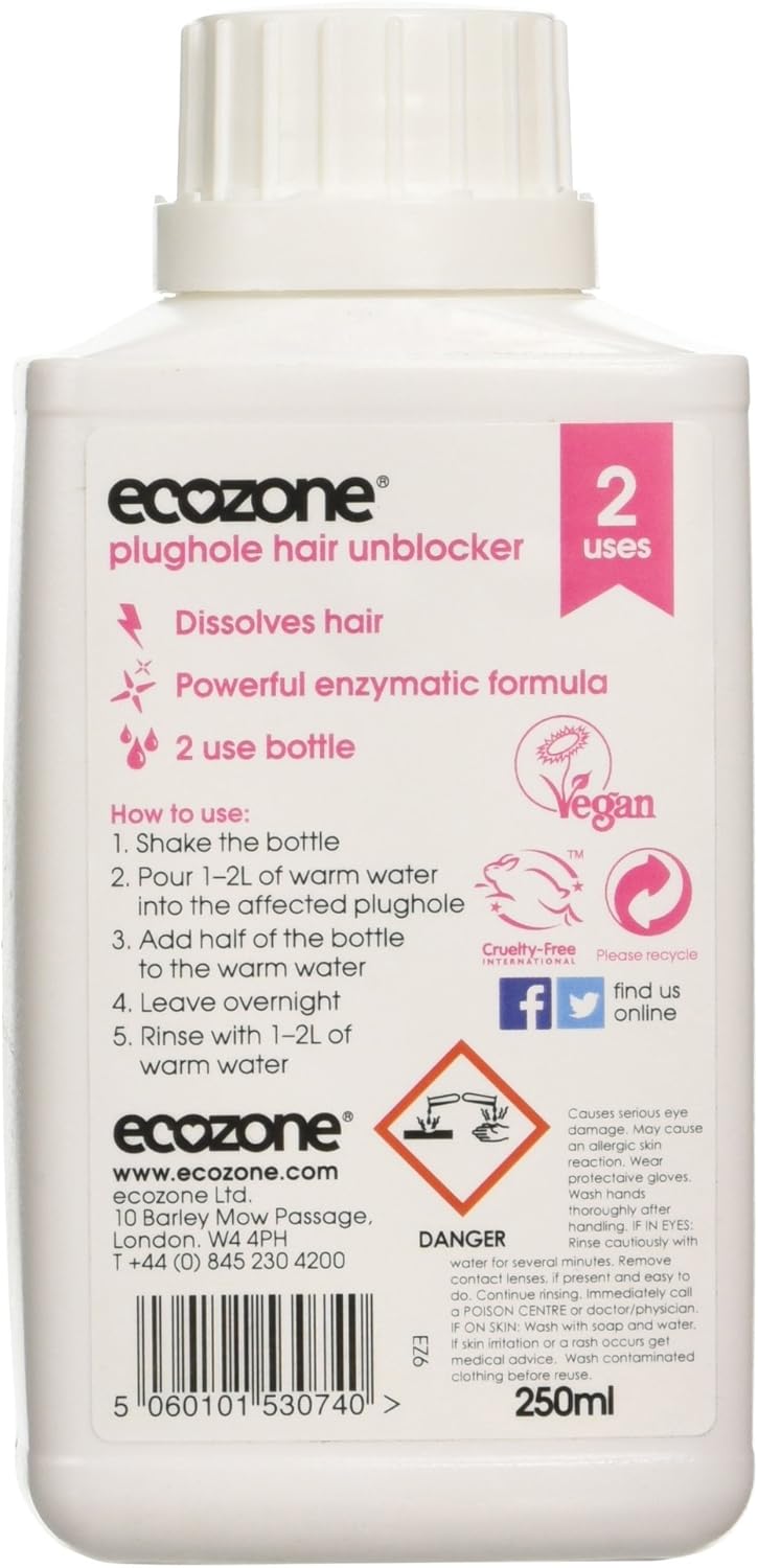 Ecozone Plughole Hair Unblocker - 250ml Enzymatic Drain Cleaner