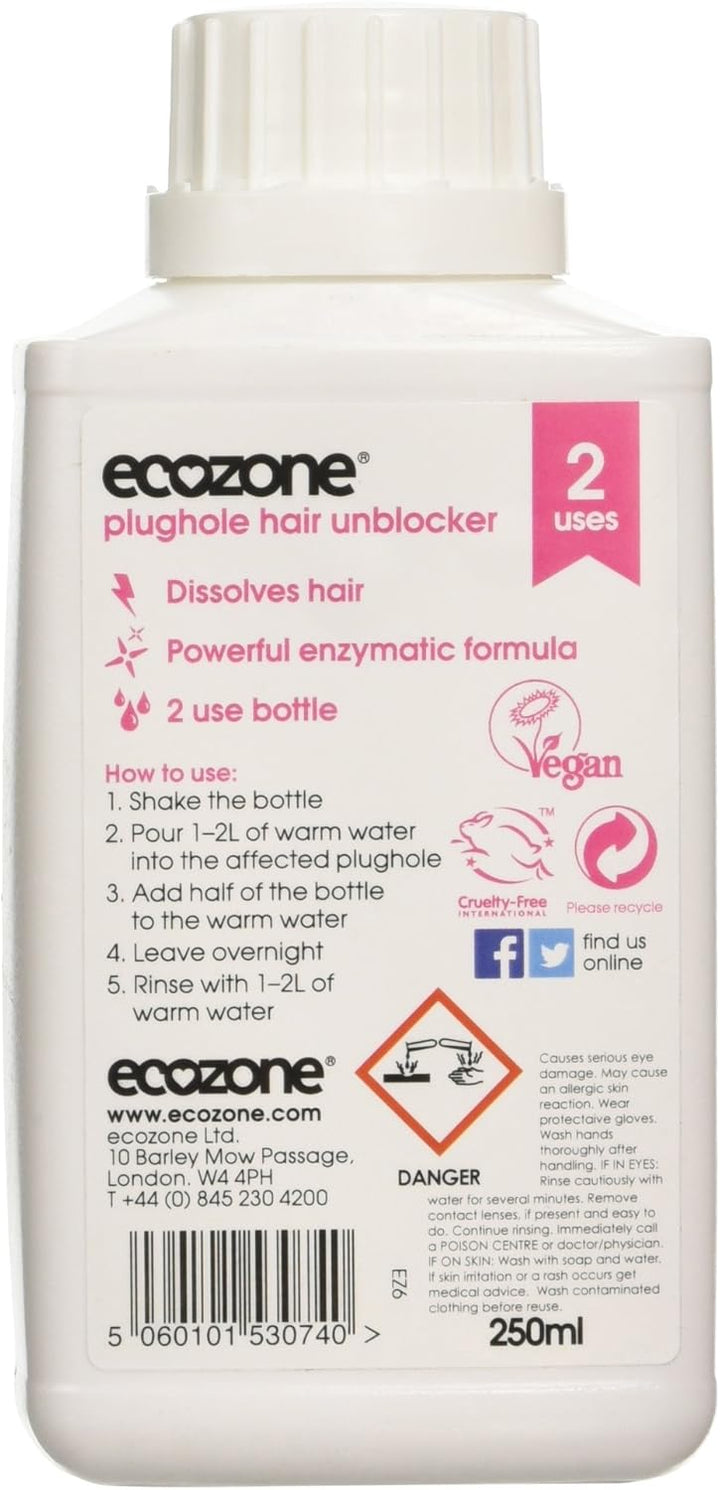 Ecozone Plughole Hair Unblocker - 250ml Enzymatic Drain Cleaner