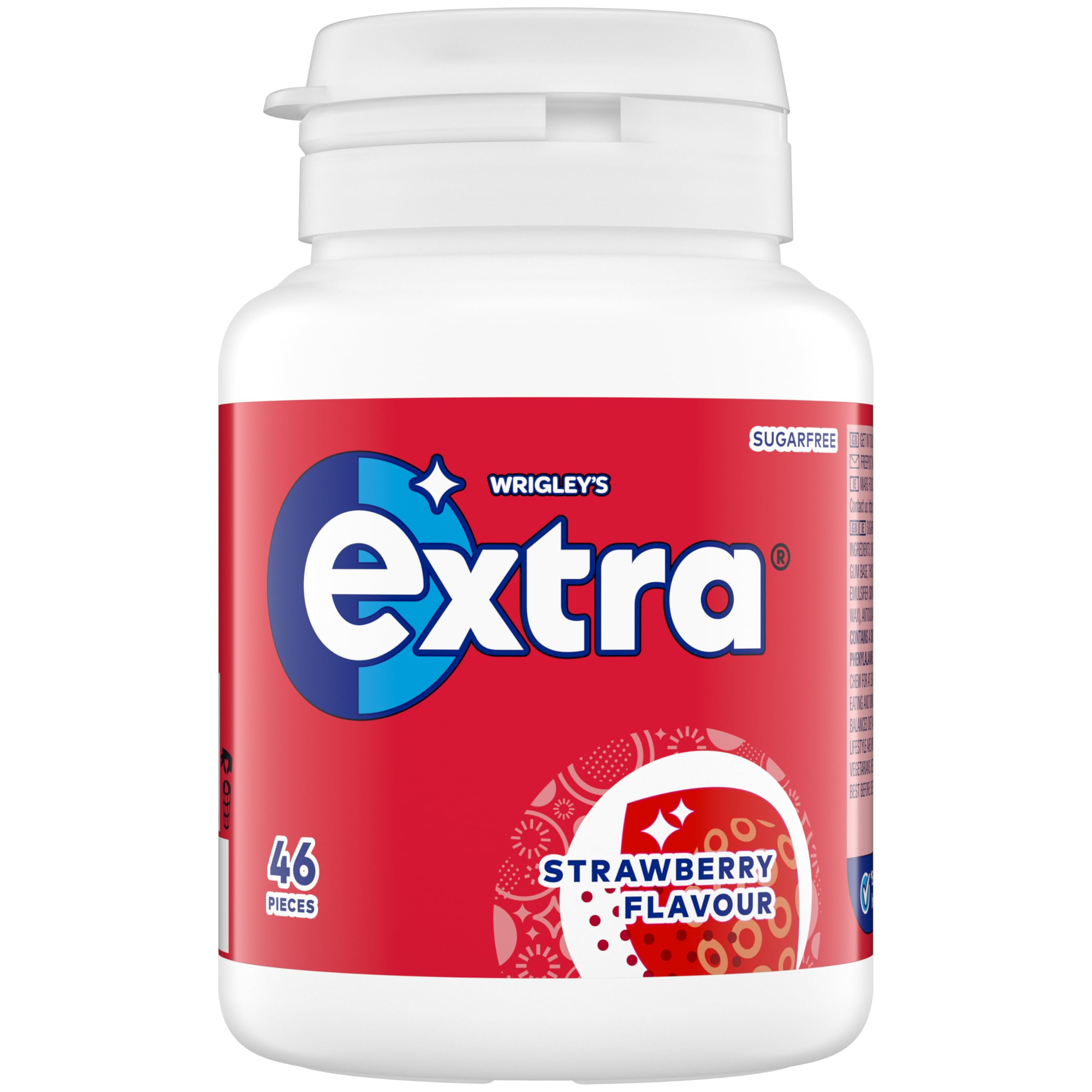 Extra Strawberry Sugar Free Chewing Gum Bottle - 46 Pieces | Tooth-Friendly Xylitol 1