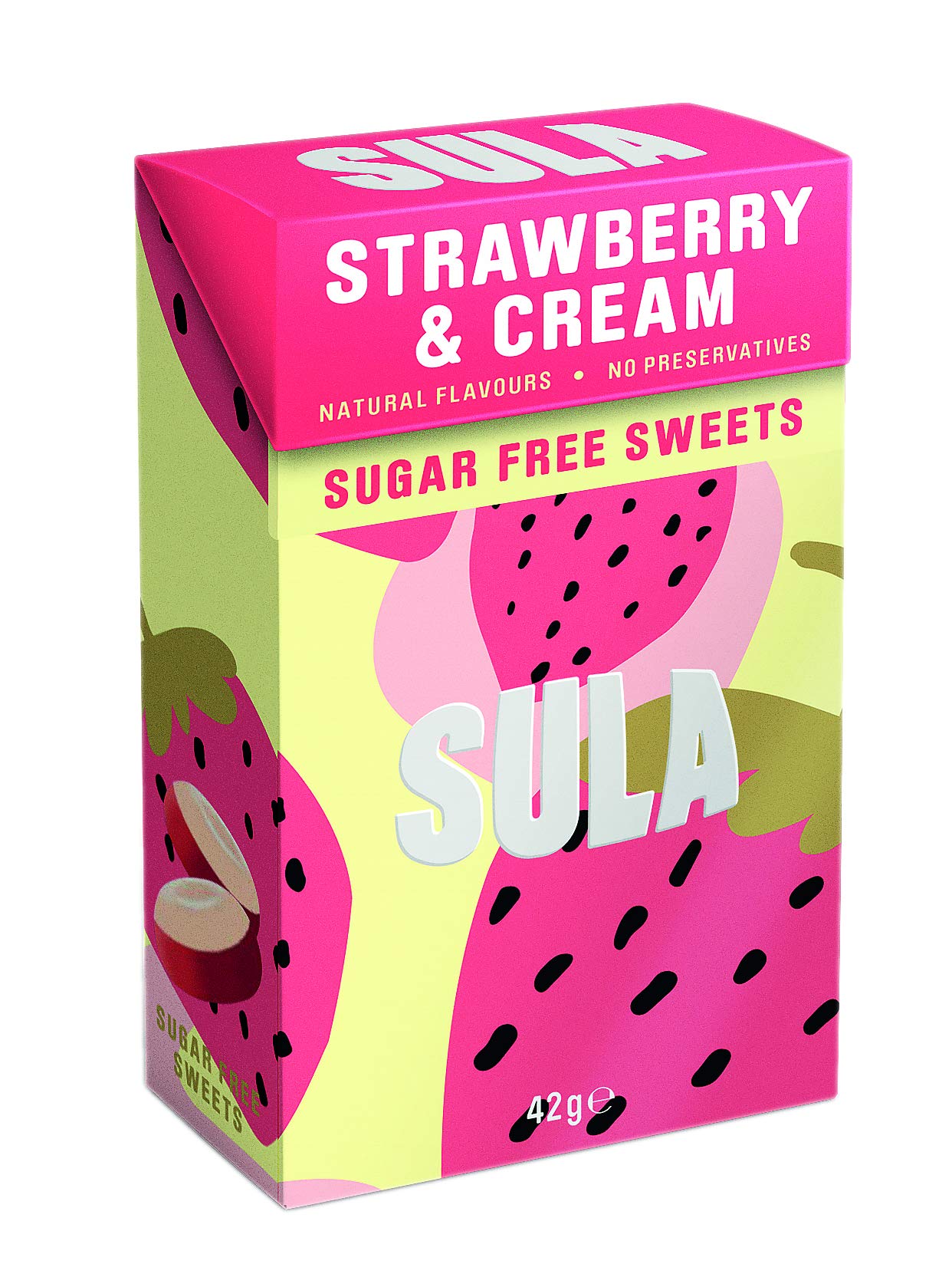 Sula Sugar Free Strawberry and Cream Sweets - 14 Pack of 42g Flip Top Boxes | Diabetic Friendly