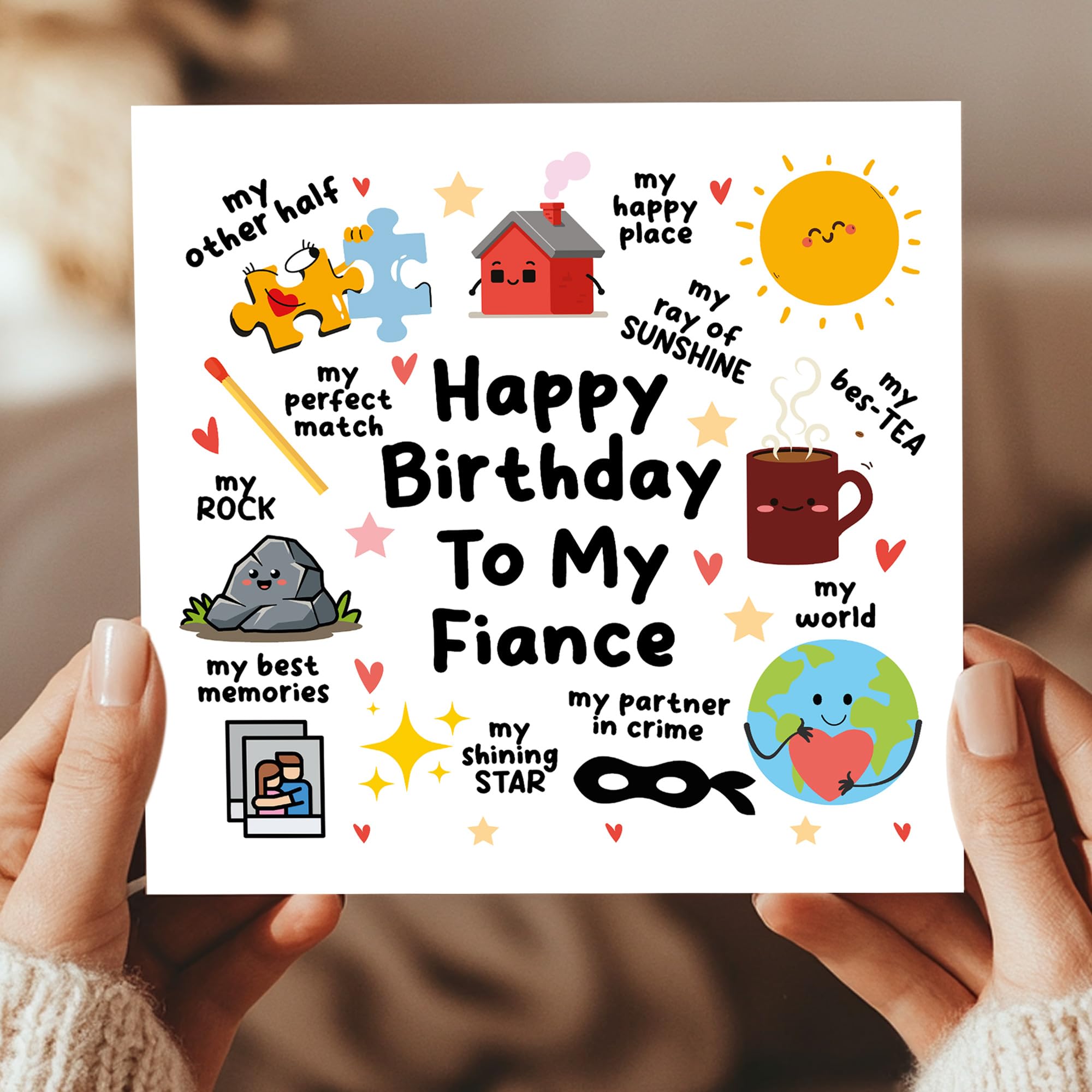 RED OCEAN Happy Birthday To My Fiance Card with Kraft Envelope | Handmade in England | 350gsm Matte Card
