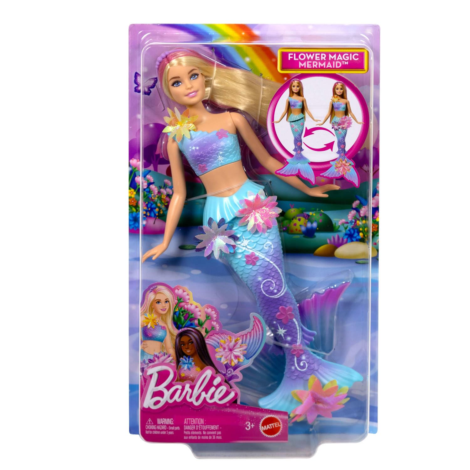 Barbie JDM72 Flower Magic Mermaid Doll with Surprise Blooming Flowers | Blonde Hair with Pink Highlights | Ages 3+ 6