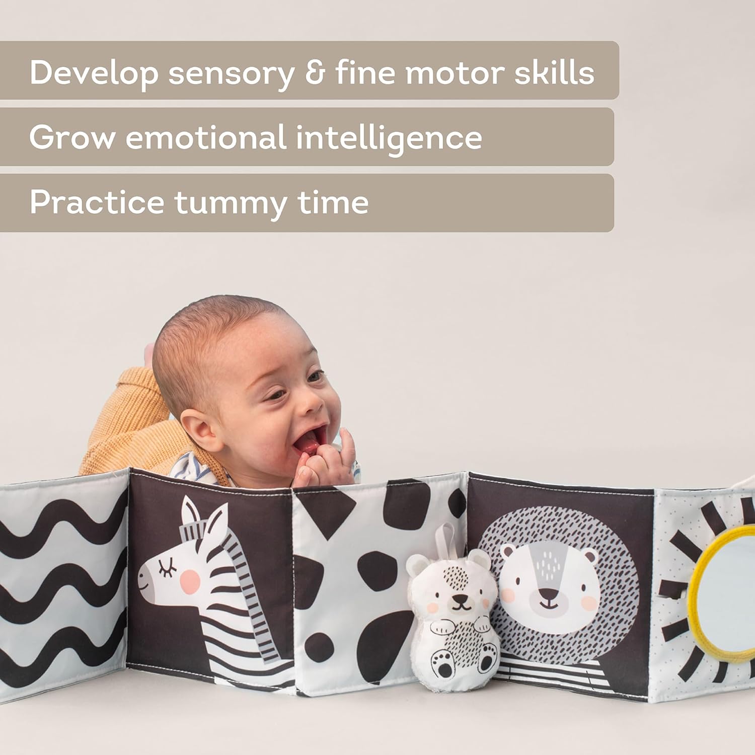 Taf Toys Savannah Black and White 3-in-1 Newborn Pram Book - High Contrast Sensory Toy for 0+ Months 2