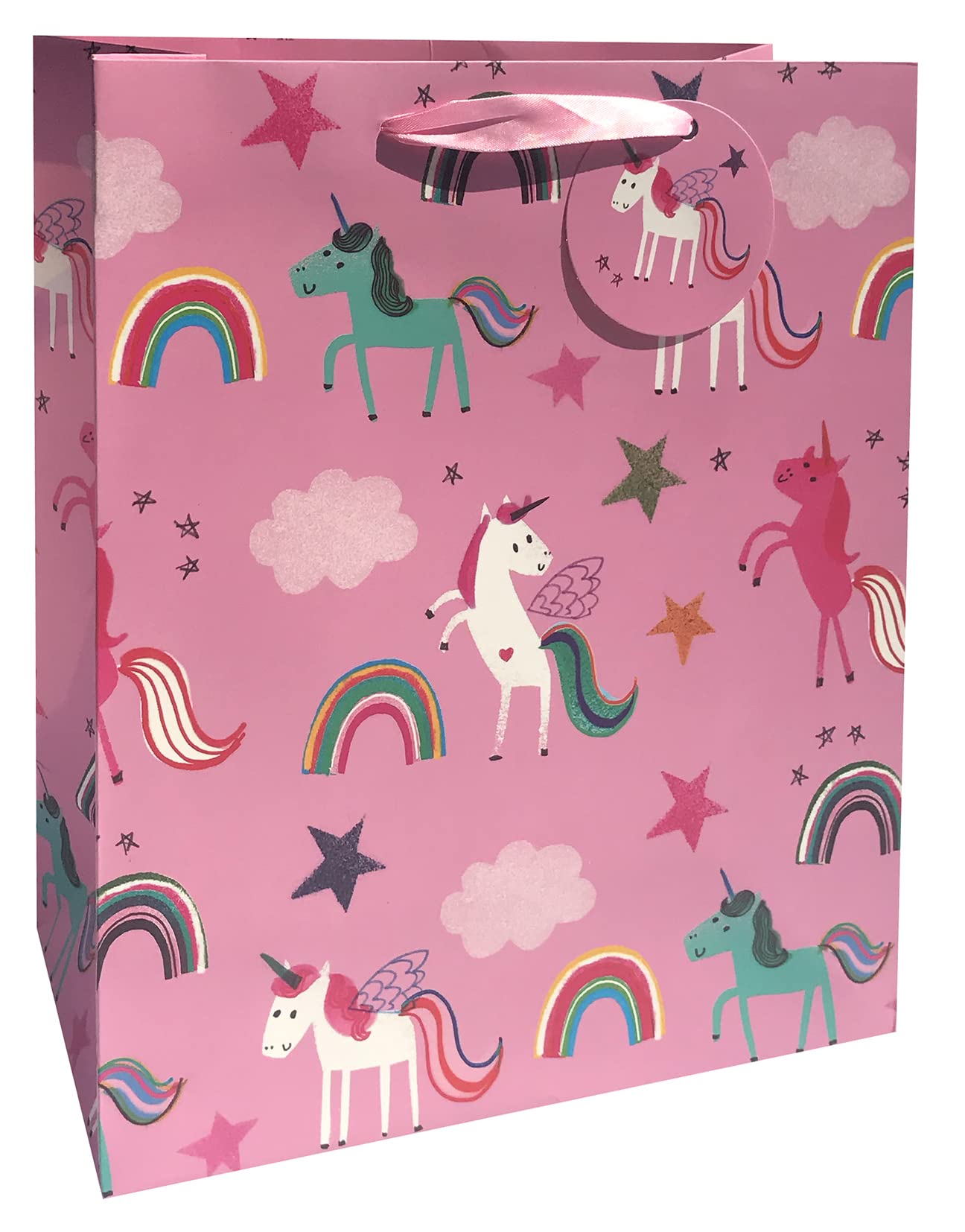Glick Luxury Gift Bag - Unicorn Cartoon Design | 315x260x135mm Pink Paper Bag