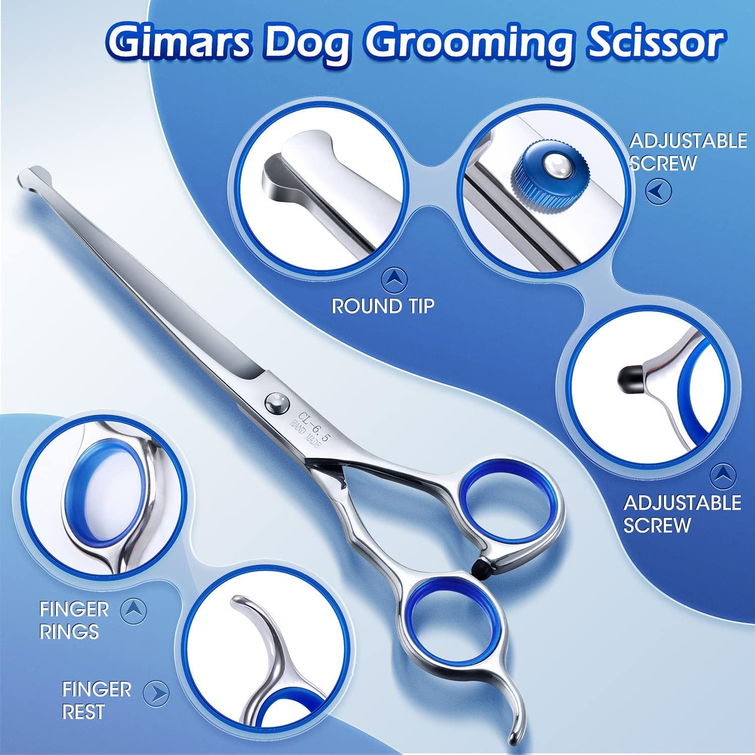 Gimars 5-in-1 Heavy Duty Stainless Steel Pet Grooming Scissors Set with Titanium Coating | Ergonomic 4