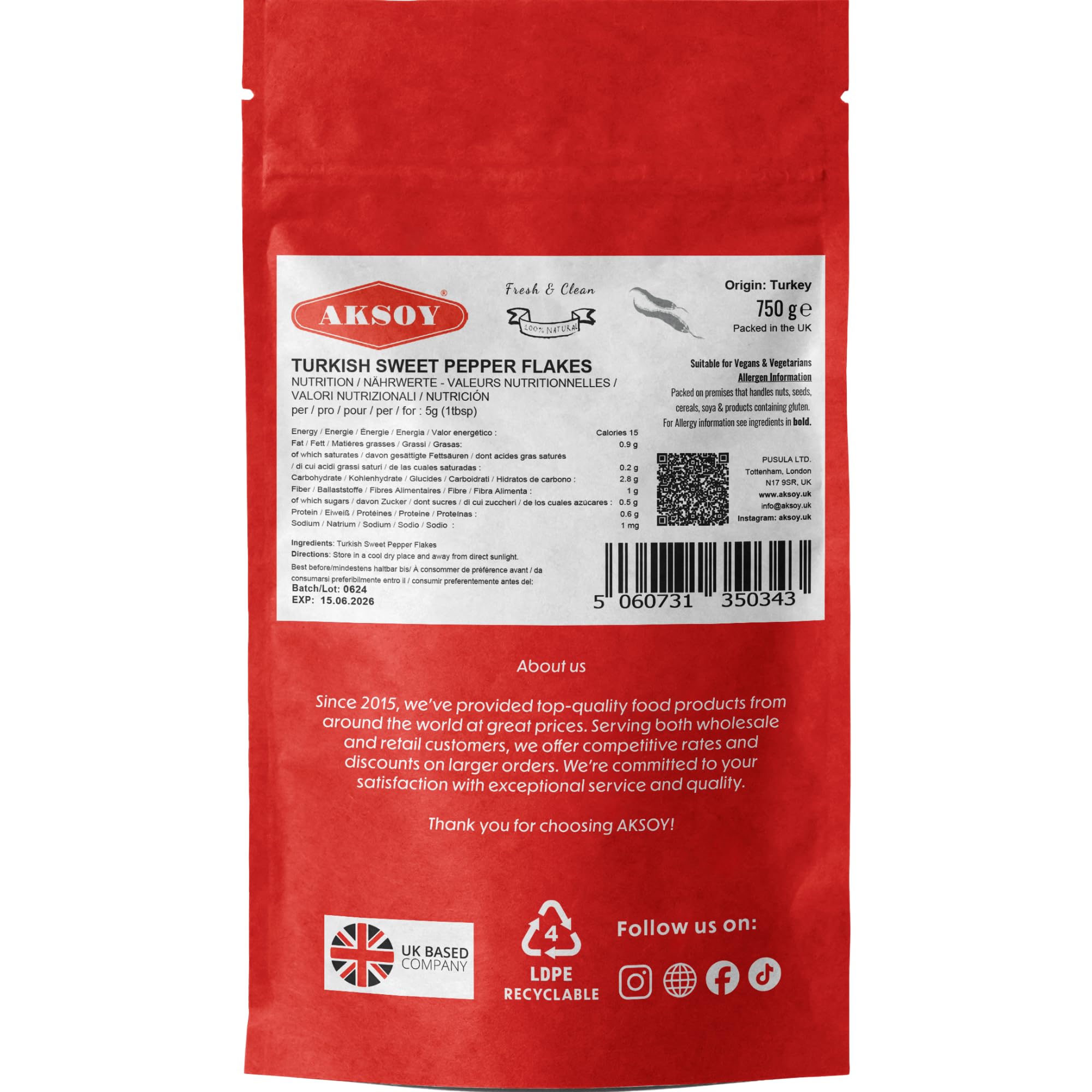 AKSOY Premium Turkish Sweet Red Pepper Flakes (Pul Biber) - 750g Resealable Bag | Mild & Sweet Flavor 6