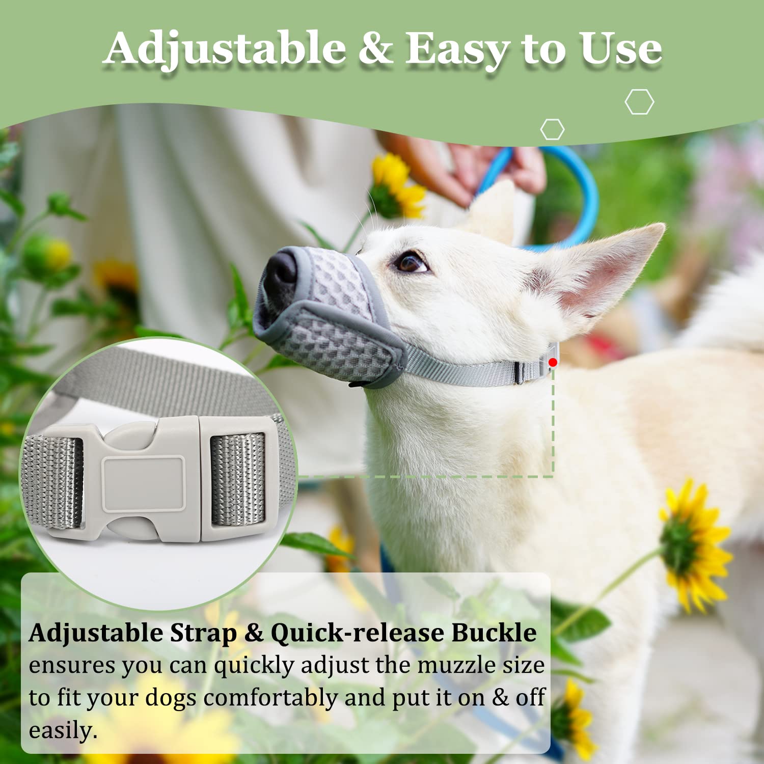 Mayerzon Soft Mesh Dog Muzzle - Breathable, Adjustable, Prevents Biting & Chewing | XXS Size 3