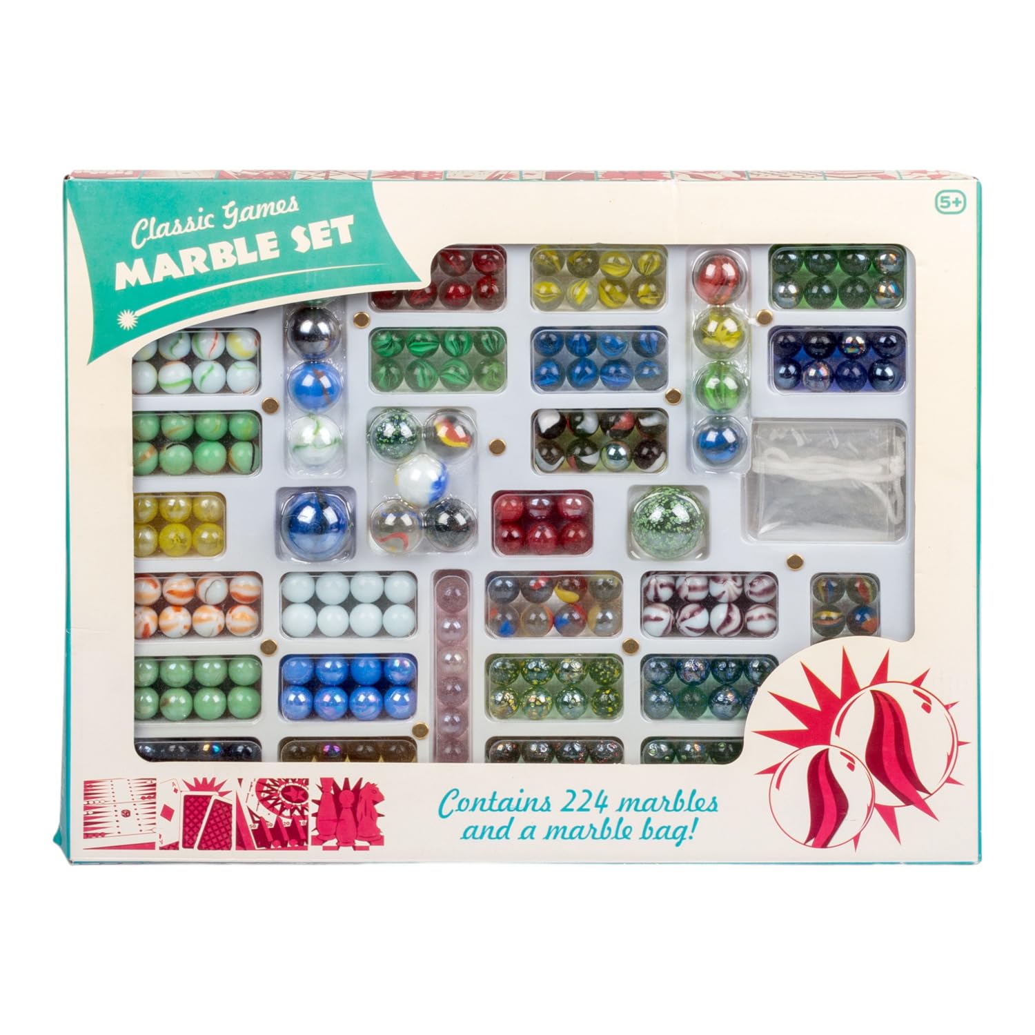 Tobar Marbles - Box of 224 Mixed Designs in Multi-Colored Glass 4