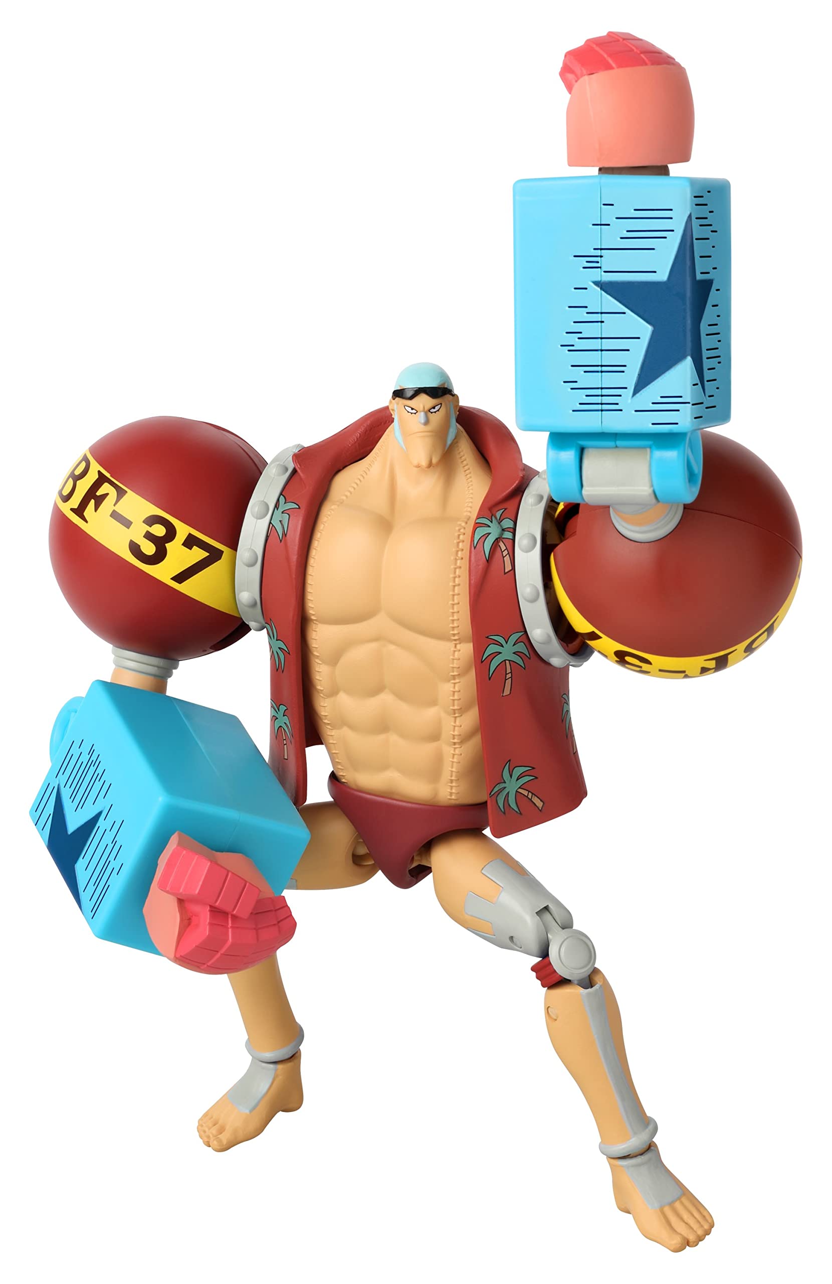 BANDAI One Piece Anime Heroes Franky Action Figure - 17cm Articulated Pirate Toy with Display Stand