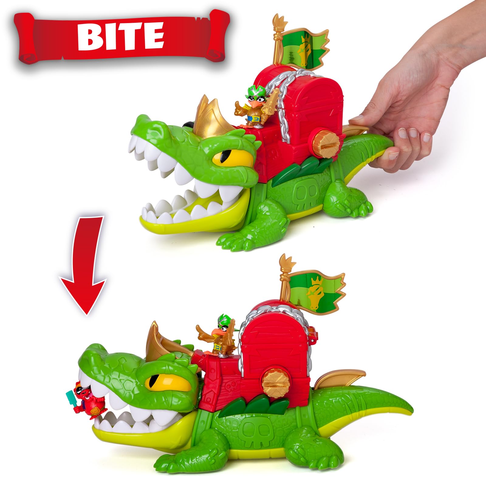 PIRATIX ADVENTURE WORLD King Croc Articulated Crocodile Figure | Includes Captain Jawcrush & Treasure 3